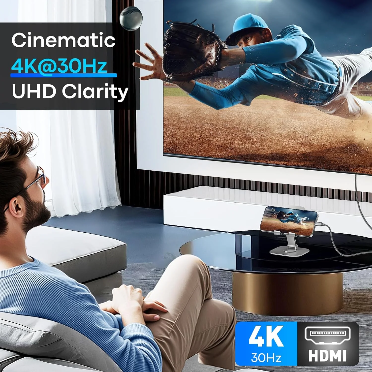 کابل USB C به HDMI به طول 1.8 متر | کابل پرسرعت USB 3.1 Type-C به HDMI 4K [سازگار با Thunderbolt 3/4/5] با MacBook، Galaxy S9 تا S24، iPhone 15/16، iPad Pro، iMac، Surface