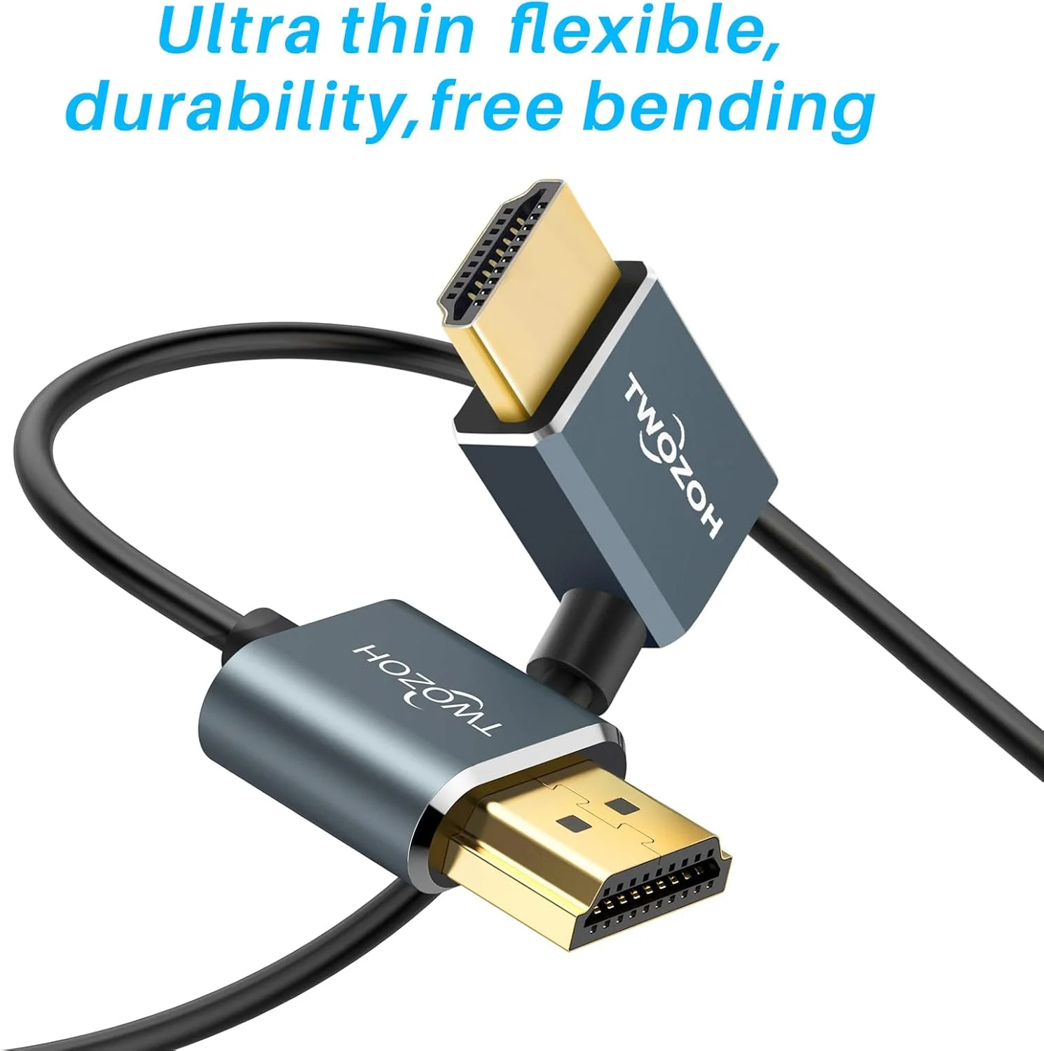 کابل HDMI به HDMI زاویه دار 90 درجه انعطاف پذیر Twozoh طول 30 سانتی متر، فوق العاده نازک و باریک با پشتیبانی از 3D/4K@60Hz
