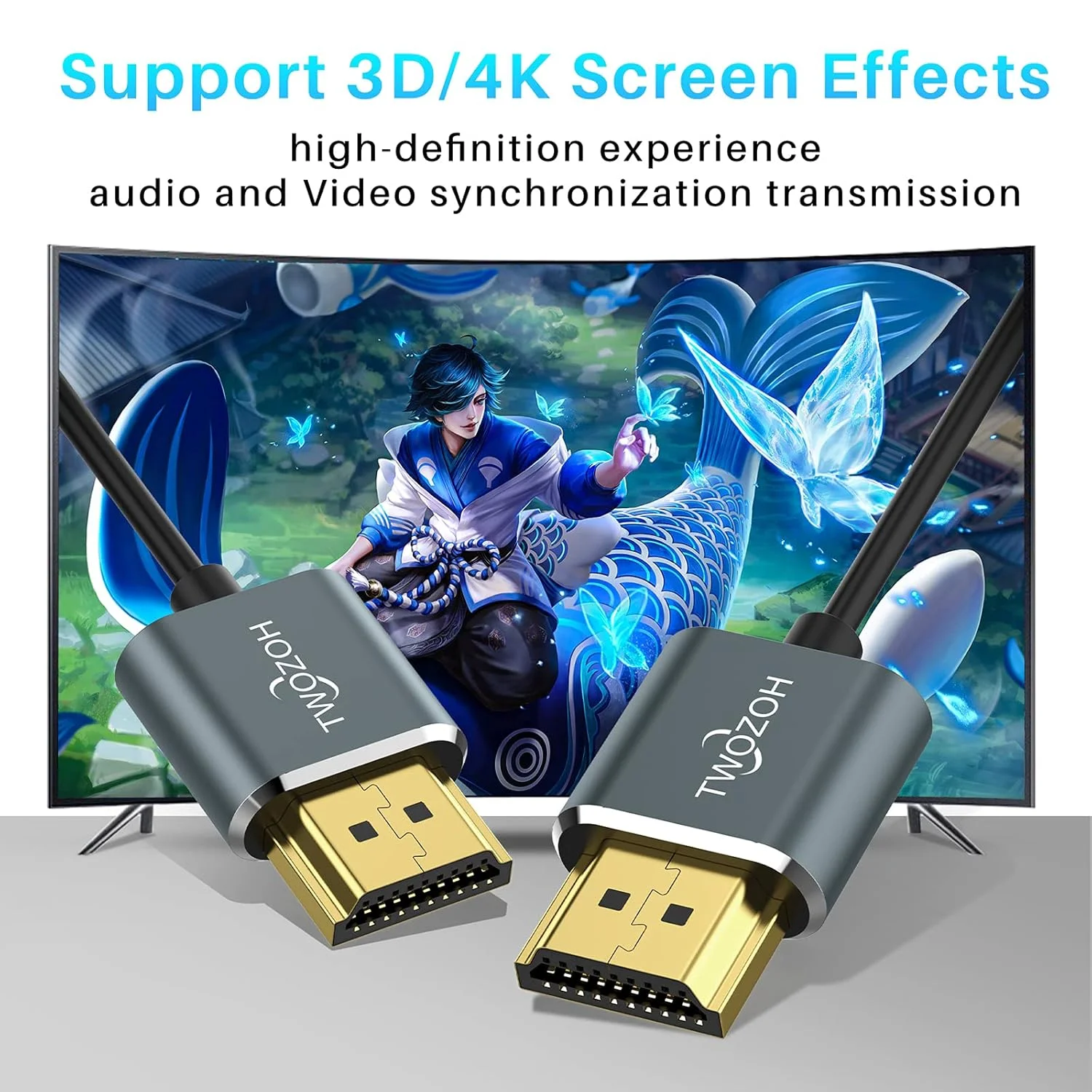 کابل HDMI باریک Twozoh 4K طول 30 سانتی متر بسته 5 عددی، کابل HDMI به HDMI 2.0 فوق العاده نازک و انعطاف پذیر با پشتیبانی از 4K/60HZ 18 گیگابیت بر ثانیه برای لپ تاپ، مانیتور، PS5، PS4، ایکس باکس وان، فایر تی وی