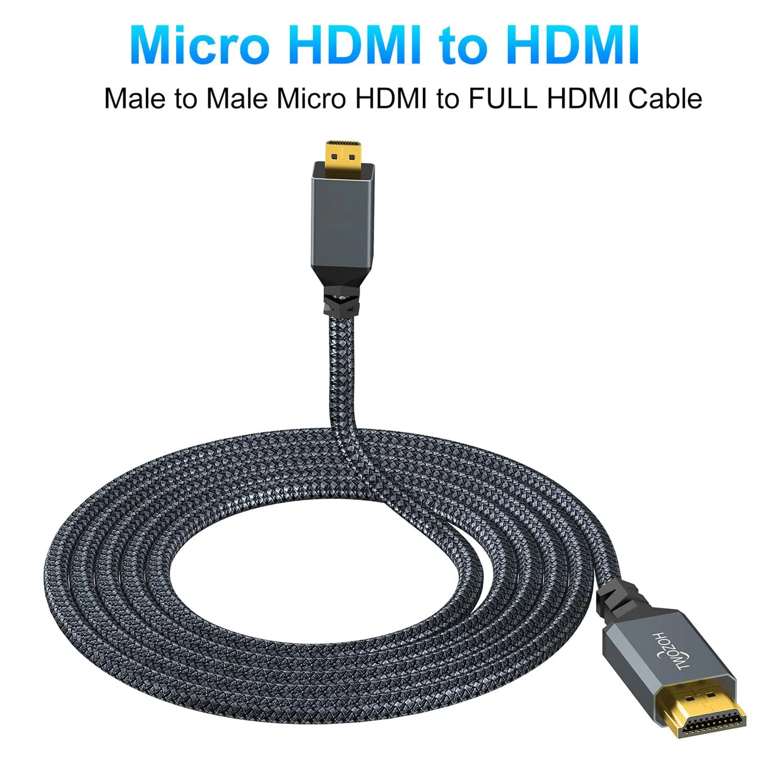 کابل میکرو HDMI به HDMI توزو، 30 سانتی متر، بسته 2 عددی، روکش نایلونی با پشتیبانی از 3D/4K@60Hz 18Gbps/2160P/1080P برای GoPro Hero7/8/9 Raspberry Pi 4