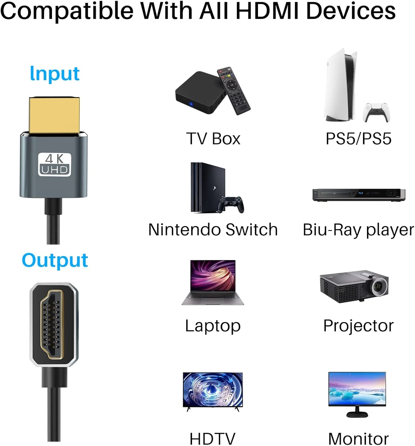 کابل HDMI به HDMI زاویه دار 90 درجه انعطاف پذیر Twozoh طول 30 سانتی متر، فوق العاده نازک و باریک با پشتیبانی از 3D/4K@60Hz