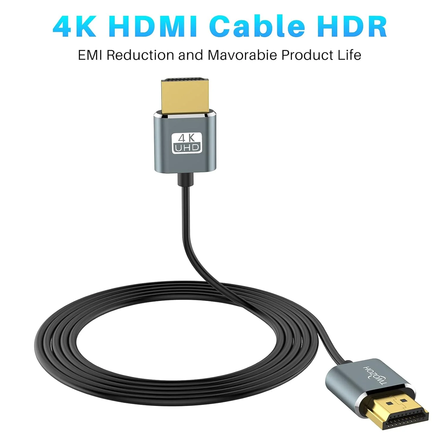 کابل HDMI باریک Twozoh 4K طول 30 سانتی متر بسته 5 عددی، کابل HDMI به HDMI 2.0 فوق العاده نازک و انعطاف پذیر با پشتیبانی از 4K/60HZ 18 گیگابیت بر ثانیه برای لپ تاپ، مانیتور، PS5، PS4، ایکس باکس وان، فایر تی وی