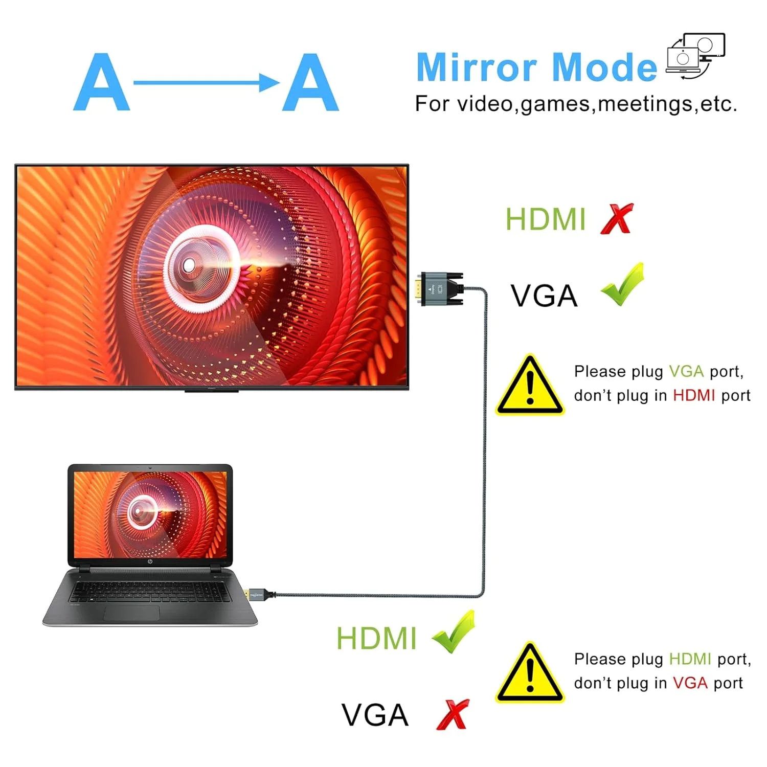 کابل HDMI به VGA تووزوه، طول ۱ متر. روکش آلیاژ آلومینیوم بافته شده با نایلون و روکش طلا، پشتیبانی از 1080P/60HZ