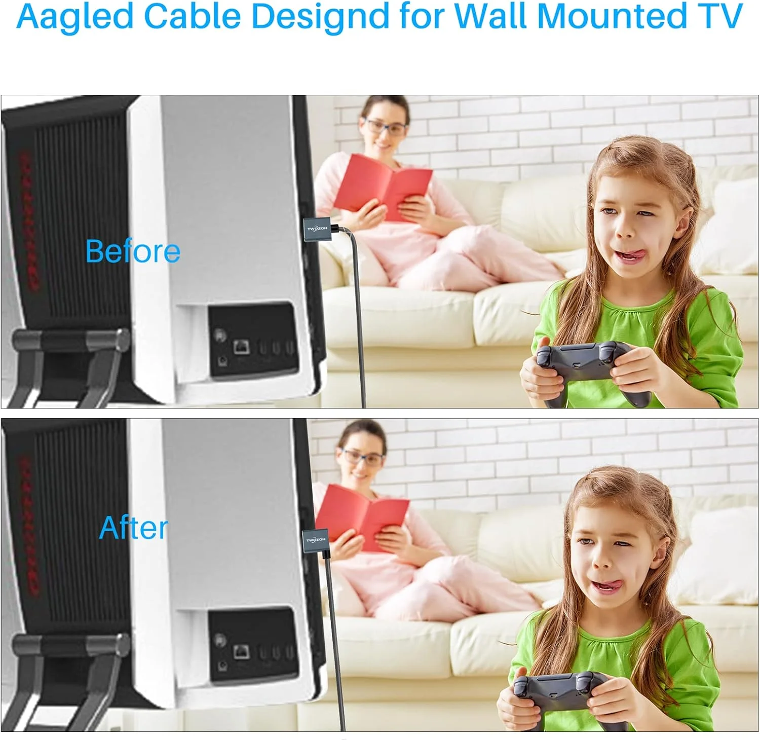 کابل HDMI به HDMI زاویه دار 90 درجه انعطاف پذیر Twozoh طول 30 سانتی متر، فوق العاده نازک و باریک با پشتیبانی از 3D/4K@60Hz