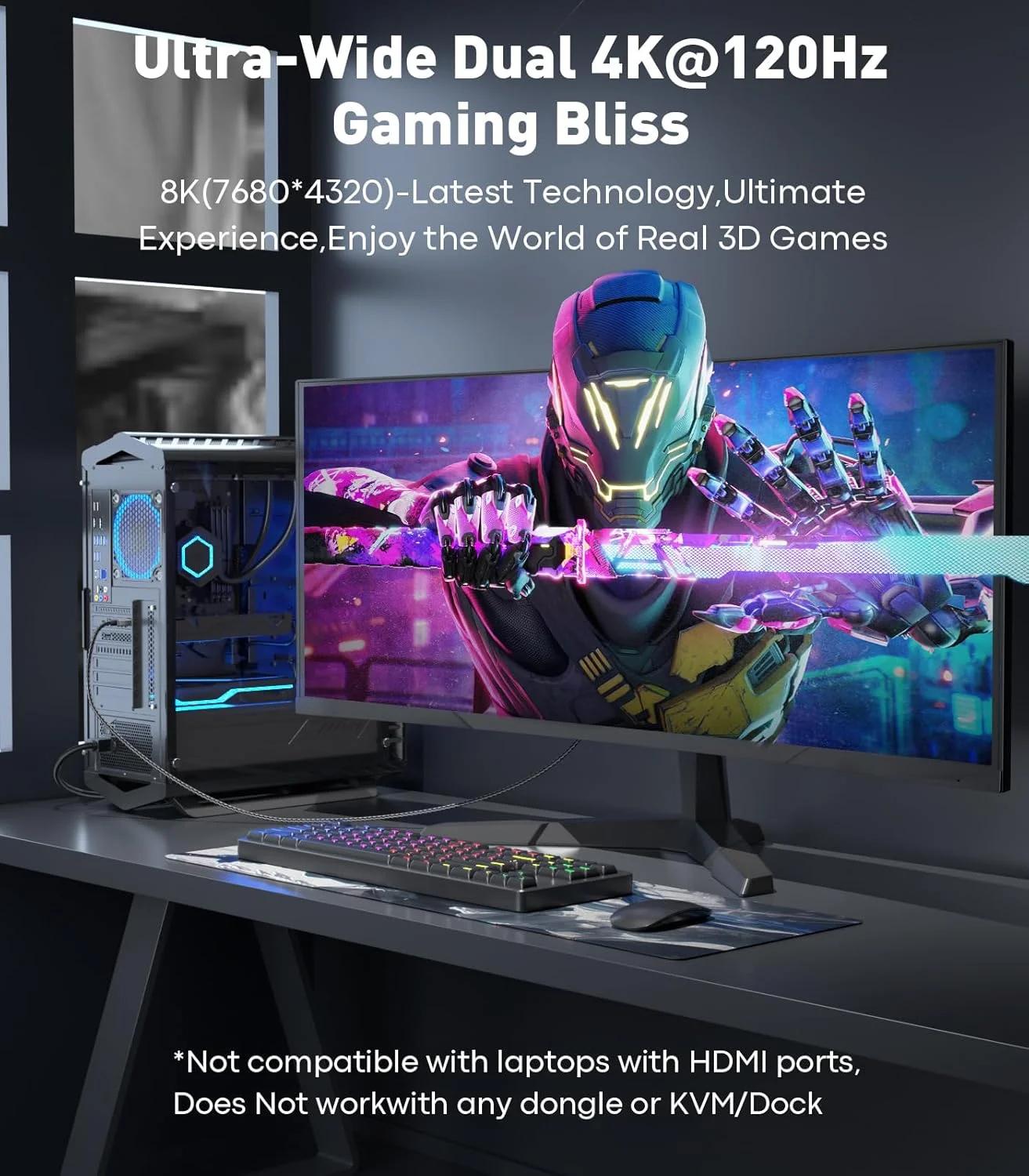 کابل DisplayPort 1.4 به HDMI 2.1 با رزولوشن 8K، طول 3 متر، پشتیبانی از 4K 120Hz/8K 60Hz، کابل آداپتور یک طرفه DP به HDMI، پهنای باند 32.4Gbps، HDR، HDCP2.3، پورت نمایشگر برای AMD، NVIAID، عدم سازگاری با PS5/Xbox، بدون پشتیبانی از VRR کابل DisplayPort 1.4 به HDMI 2.1 با رزولوشن 8K، طول 3 متر، پشتیبانی از 4K 120Hz/8K 60Hz، کابل آداپتور یک طرفه DP به HDMI، پهنای باند 32.4Gbps، HDR، HDCP2.3، پورت نمایشگر برای AMD، NVIAID، عدم سازگاری با PS5/Xbox، بدون پشتیبانی از VRR