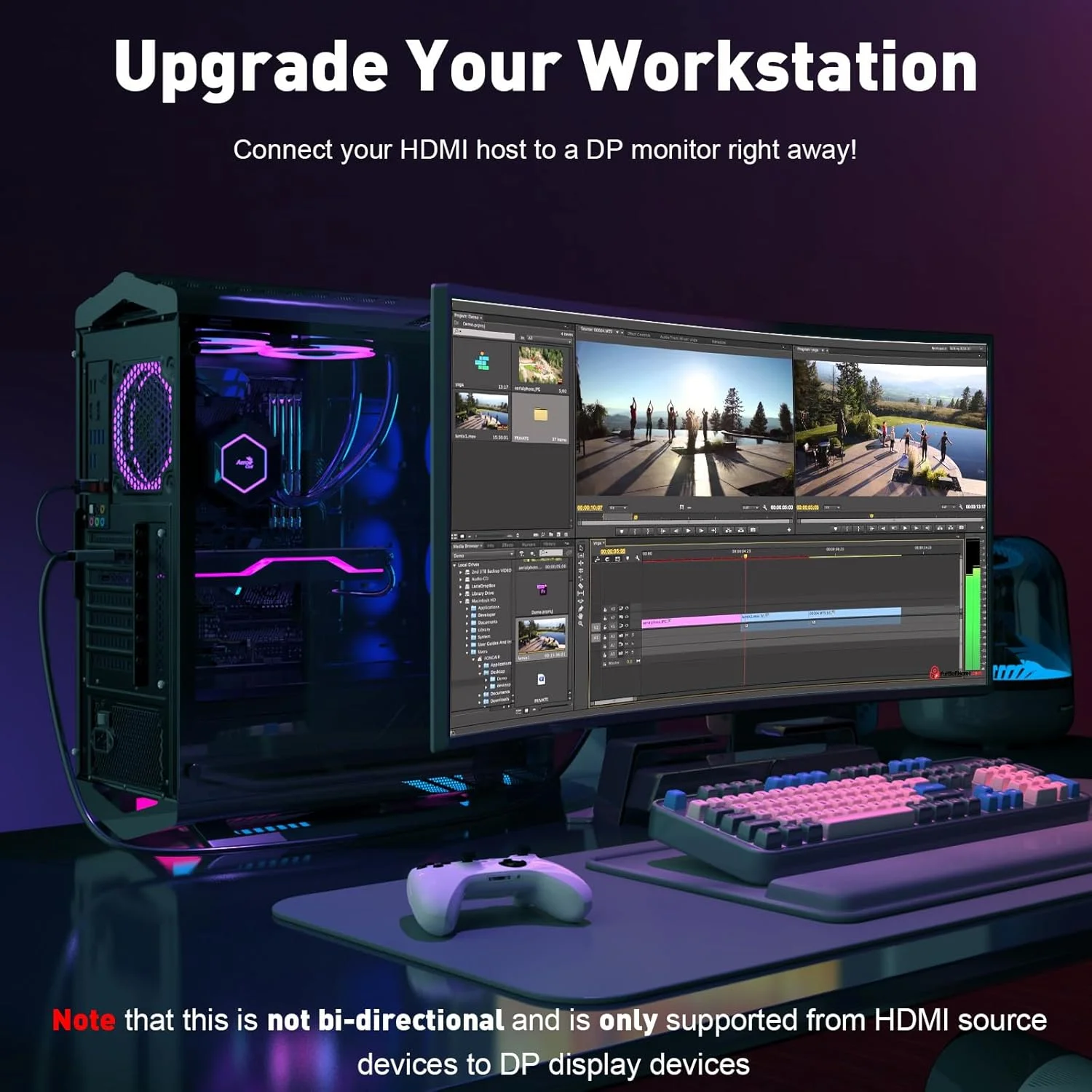 کابل تبدیل HDMI به DisplayPort (4K 60Hz, 1080p@120Hz) طول 1.8 متر، یک طرفه HDMI 2.0 کامپیوتر به آداپتور صفحه نمایش DP 1.2، سازگار با PC، لپ تاپ، AMD، NVIDIA، PS5