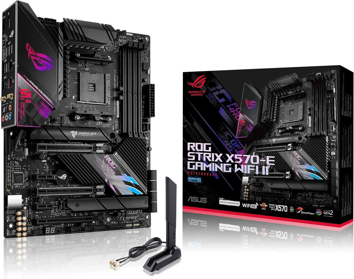 مادربرد گیمینگ ایسوس ROG Strix X570-E Gaming WiFi II AMD AM4 X570S ATX (PCIe 4.0، هیت سینک غیرفعال PCH، 12+4 مرحله قدرت، WiFi 6E، LAN 2.5 گیگابیتی، USB 3.2 Gen 2 Type C و Aura Sync RGB)