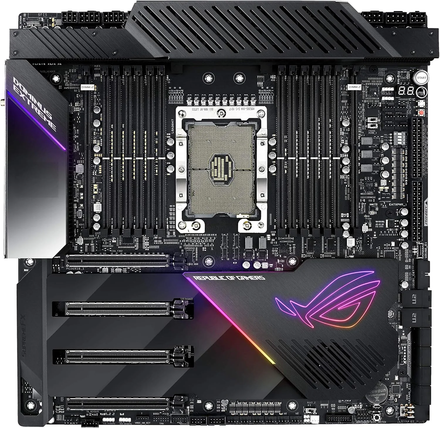 مادربرد ASUS ROG Dominus Extreme Intel LGA 3647 برای Xeon W-3175X (C621) با ۱۲ اسلات DIMM DDR4، M.2، U.2 و فرم فاکتور EEB به همراه کارت شبکه ۱۰G Aquantia و USB 3.1 مادربرد ASUS ROG Dominus Extreme Intel LGA 3647 برای Xeon W-3175X (C621) با ۱۲ اسلات DIMM DDR4، M.2، U.2 و فرم فاکتور EEB به همراه کارت شبکه ۱۰G Aquantia و USB 3.1
