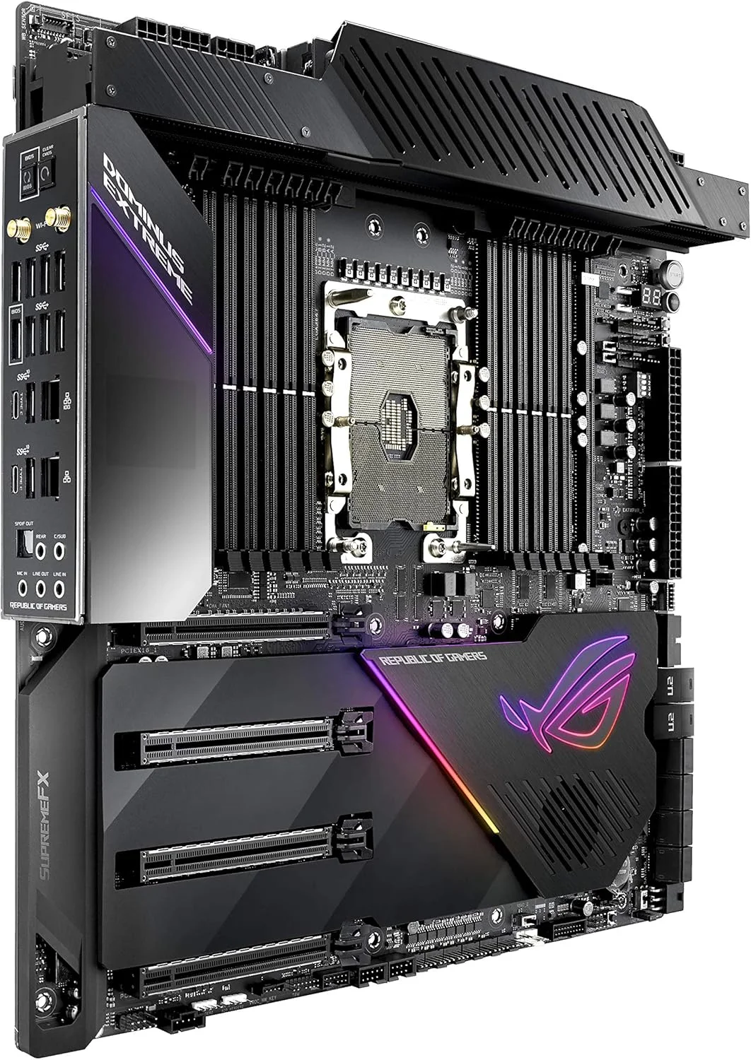 مادربرد ASUS ROG Dominus Extreme Intel LGA 3647 برای Xeon W-3175X (C621) با ۱۲ اسلات DIMM DDR4، M.2، U.2 و فرم فاکتور EEB به همراه کارت شبکه ۱۰G Aquantia و USB 3.1 مادربرد ASUS ROG Dominus Extreme Intel LGA 3647 برای Xeon W-3175X (C621) با ۱۲ اسلات DIMM DDR4، M.2، U.2 و فرم فاکتور EEB به همراه کارت شبکه ۱۰G Aquantia و USB 3.1