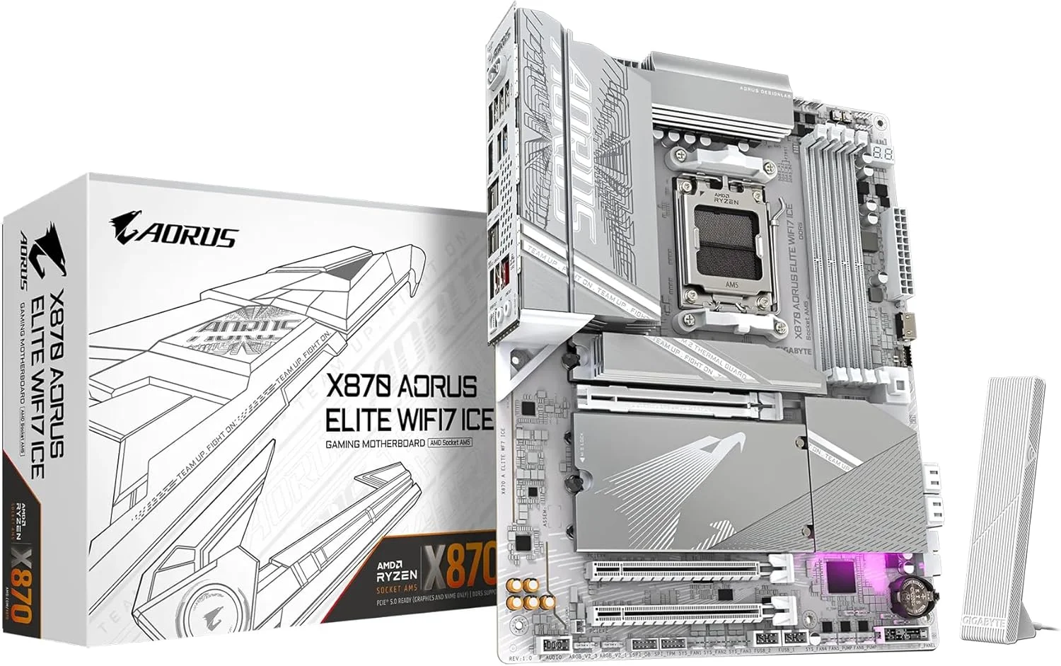 مادربرد GIGABYTE X870 AORUS Elite WIFI7 ICE AMD AM5 LGA 1718، ATX، DDR5، 4X M.2، PCIe 5.0، USB4، WIFI7، LAN 2.5GbE، EZ-Latch، 5 ساله مادربرد GIGABYTE X870 AORUS Elite WIFI7 ICE AMD AM5 LGA 1718، ATX، DDR5، 4X M.2، PCIe 5.0، USB4، WIFI7، LAN 2.5GbE، EZ-Latch، 5 ساله