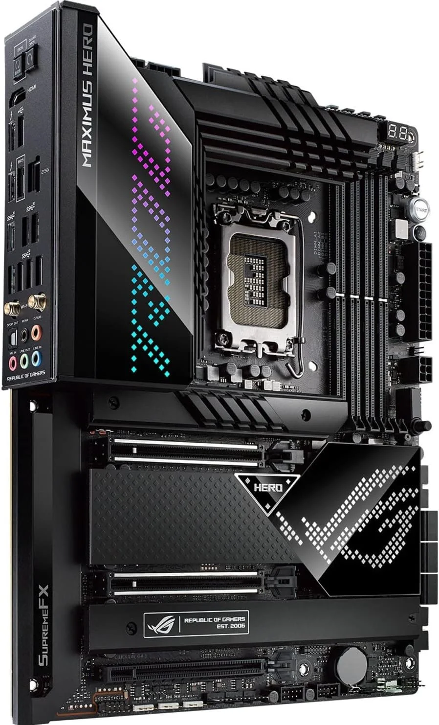 مادربرد گیمینگ ایسوس ROG Maximus Z690 Hero WiFi 6E ATX با PCIe 5.0، DDR5، 20+1 فاز قدرت، Thunderbolt 4 و 5xM.2 مادربرد گیمینگ ایسوس ROG Maximus Z690 Hero WiFi 6E ATX با PCIe 5.0، DDR5، 20+1 فاز قدرت، Thunderbolt 4 و 5xM.2