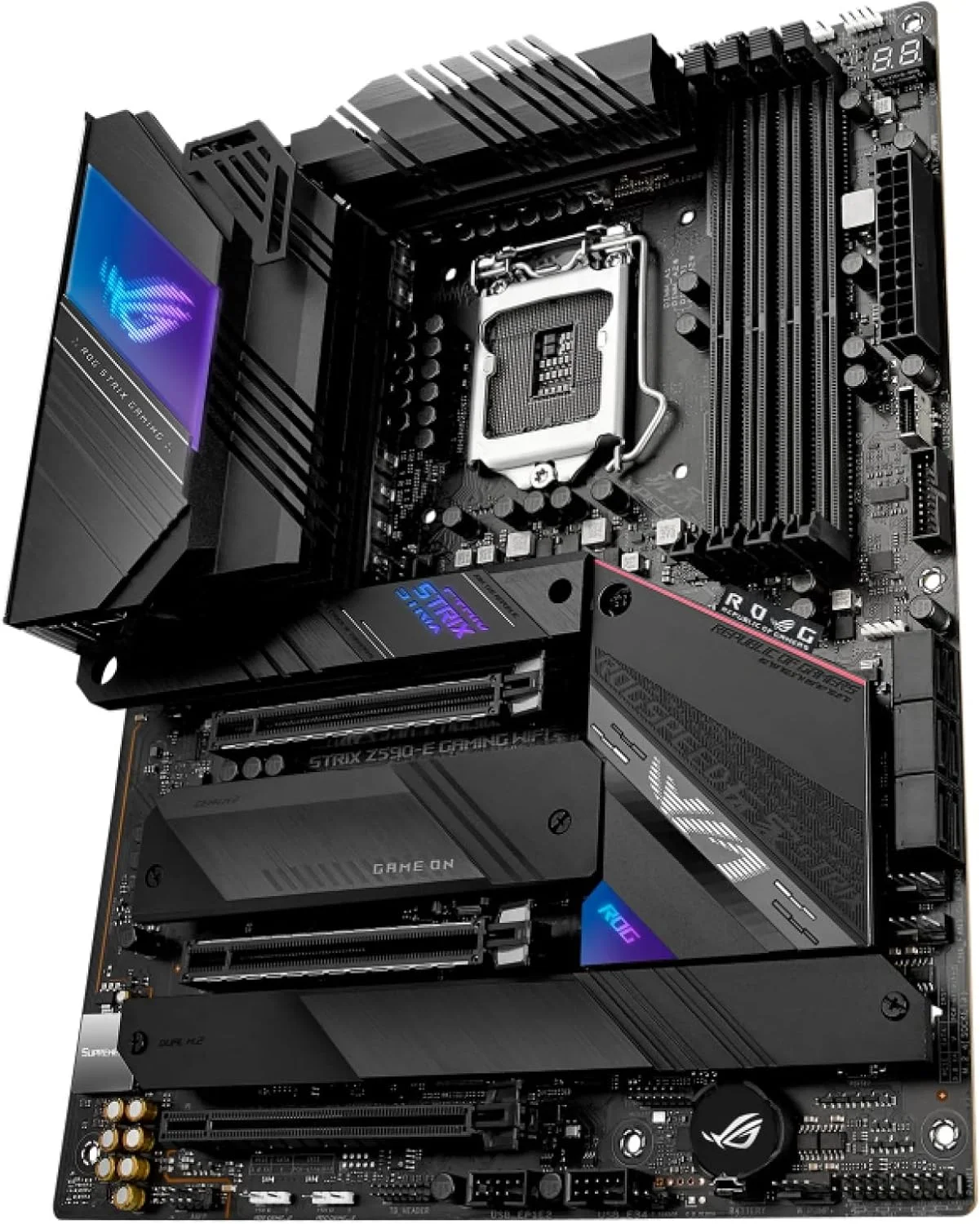 مادربرد گیمینگ ROG Strix Z590-E با WiFi 6E LGA 1200 (پشتیبانی از پردازنده های نسل 11 و 10 اینتل) ATX (PCIe 4.0, 14+2 Power Stages, DDR4 5333+, Dual Intel 2.5 Gb LAN, Thunderbolt 4, 4xM.2/NVMe SSD و Aura RGB)