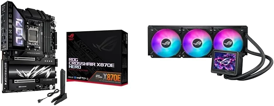 باندل مادربرد ایسوس ROG Crosshair X870E Hero AMD AM5 ATX، DDR5، PCIe® 5.0، 5X M.2، Wi-Fi 7 + خنک کننده مایع پردازنده ASUS ROG RYUJIN III 360 ARGB Extreme AIO، سازگار با AMD و Intel، پمپ Asetek Gen8 V2 باندل مادربرد ایسوس ROG Crosshair X870E Hero AMD AM5 ATX، DDR5، PCIe® 5.0، 5X M.2، Wi-Fi 7 + خنک کننده مایع پردازنده ASUS ROG RYUJIN III 360 ARGB Extreme AIO، سازگار با AMD و Intel، پمپ Asetek Gen8 V2