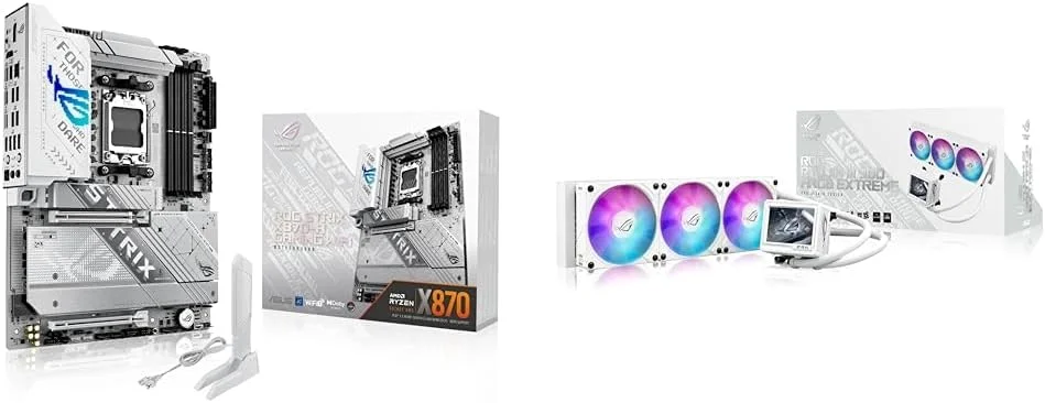 باندل مادربرد ایسوس ROG Strix X870-A Gaming WiFi AMD AM5 ATX، DDR5، WiFi 7، 4X M.2 + خنک کننده مایع پردازنده ASUS ROG RYUJIN III 360 ARGB Extreme White AIO، سازگار با AMD و Intel، پمپ Asetek Gen8 V2 باندل مادربرد ایسوس ROG Strix X870-A Gaming WiFi AMD AM5 ATX، DDR5، WiFi 7، 4X M.2 + خنک کننده مایع پردازنده ASUS ROG RYUJIN III 360 ARGB Extreme White AIO، سازگار با AMD و Intel، پمپ Asetek Gen8 V2