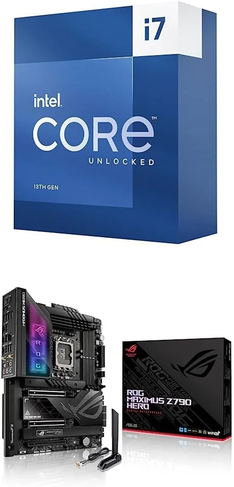 پردازنده دسکتاپ اینتل Core i7-13700K با 16 هسته (8 هسته P + 8 هسته E) و 30 مگابایت کش و مادربرد گیمینگ ASUS ROG Maximus Z790 Hero (WiFi 6E) LGA 1700 ATX (نسل سیزدهم و دوازدهم اینتل) (PCIe 5.0,DDR5) پردازنده دسکتاپ اینتل Core i7-13700K با 16 هسته (8 هسته P + 8 هسته E) و 30 مگابایت کش و مادربرد گیمینگ ASUS ROG Maximus Z790 Hero (WiFi 6E) LGA 1700 ATX (نسل سیزدهم و دوازدهم اینتل) (PCIe 5.0,DDR5)
