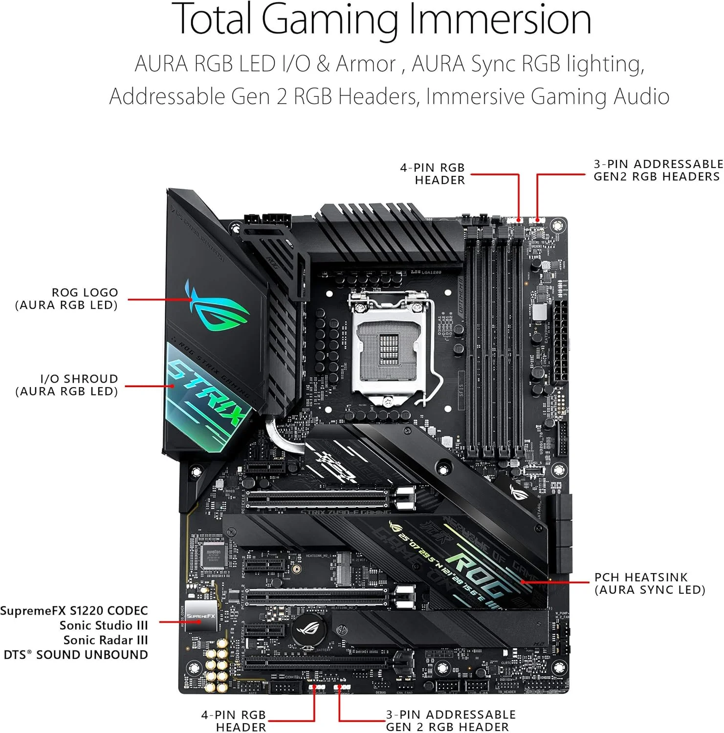 مادربرد ایسوس ROG STRIX Z490-F GAMING LGA 1200 (نسل دهم اینتل) Intel Z490 SATA 6Gb/s ATX (مراحل قدرت 12+2، DDR4 4800، اترنت 2.5 گیگابیتی اینتل، پنل جلویی USB 3.2 Type-C، M.2 دوگانه، AURA Sync)