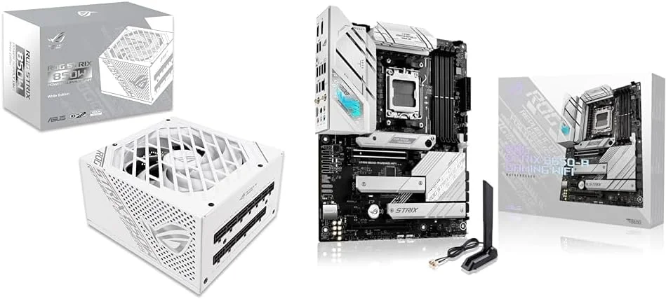 باندل منبع تغذیه 850W سفید ایسوس ROG Strix و مادربرد گیمینگ WiFi 6E مدل ROG Strix B650-A AM5