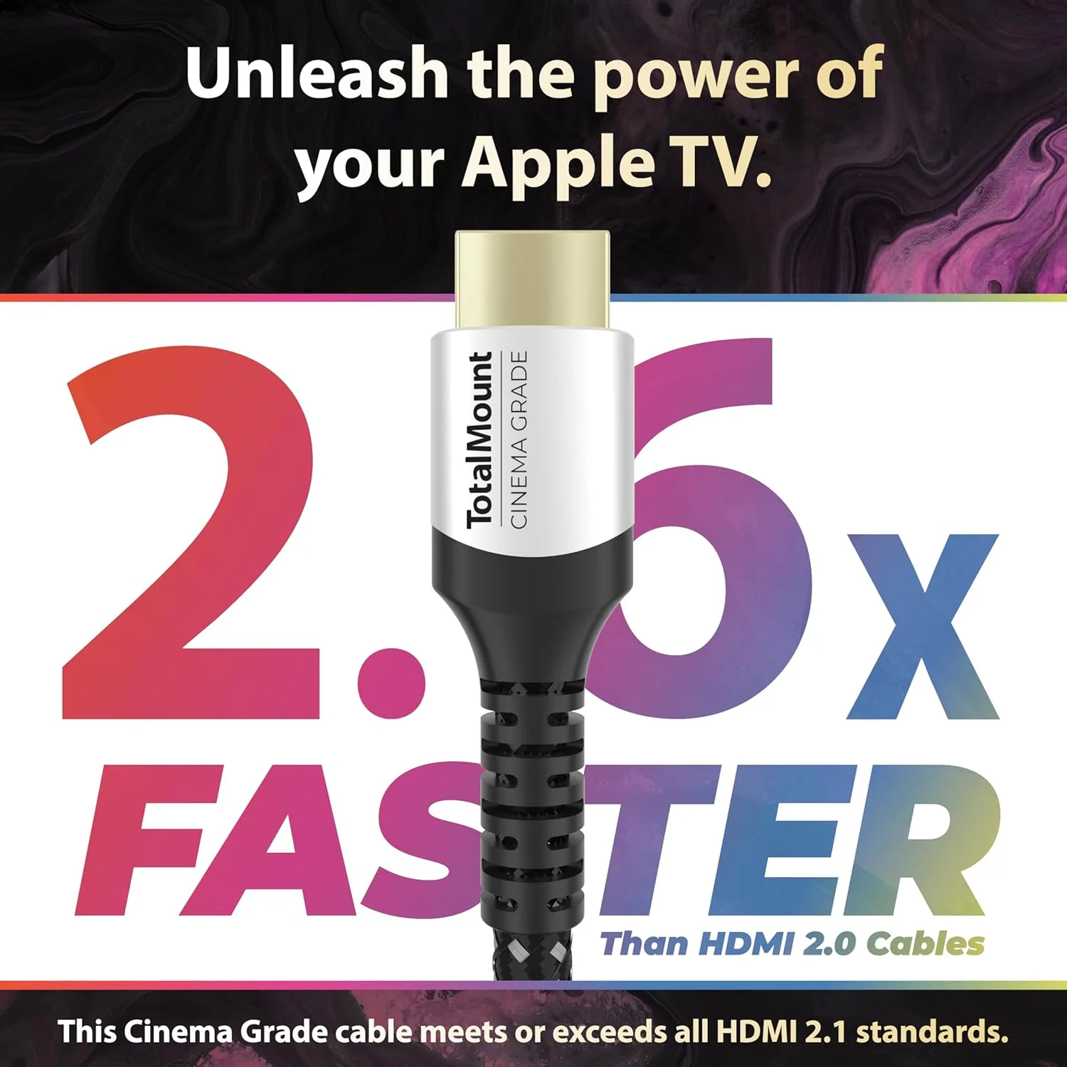 کابل HDMI روکش طلا TotalMount Cinema Grade برای Apple TV - HD، 4K، 8K و 10K - سازگاری کامل با Apple TV (1.8 متر)