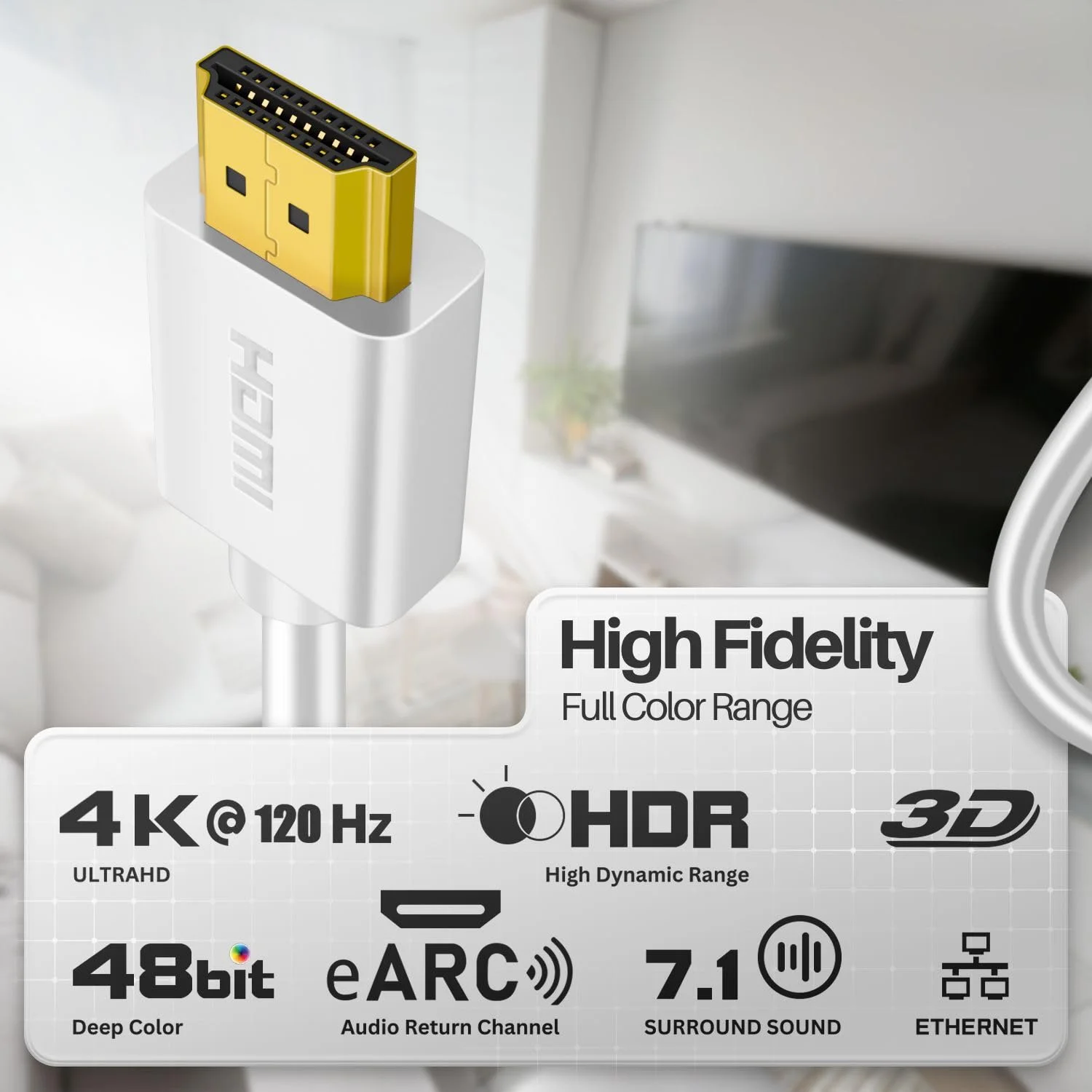 کابل HDMI زاویه راست TNP (3 متر) - کابل HDMI 2.0 پرسرعت سفید UHD 4K 60 هرتز 2K 2160p Full HD 1080p Quad HD 1440p 3D ARC/eARC اترنت برای Xbox One X و Apple TV 4K کابل HDMI زاویه راست TNP (3 متر) - کابل HDMI 2.0 پرسرعت سفید UHD 4K 60 هرتز 2K 2160p Full HD 1080p Quad HD 1440p 3D ARC/eARC اترنت برای Xbox One X و Apple TV 4K
