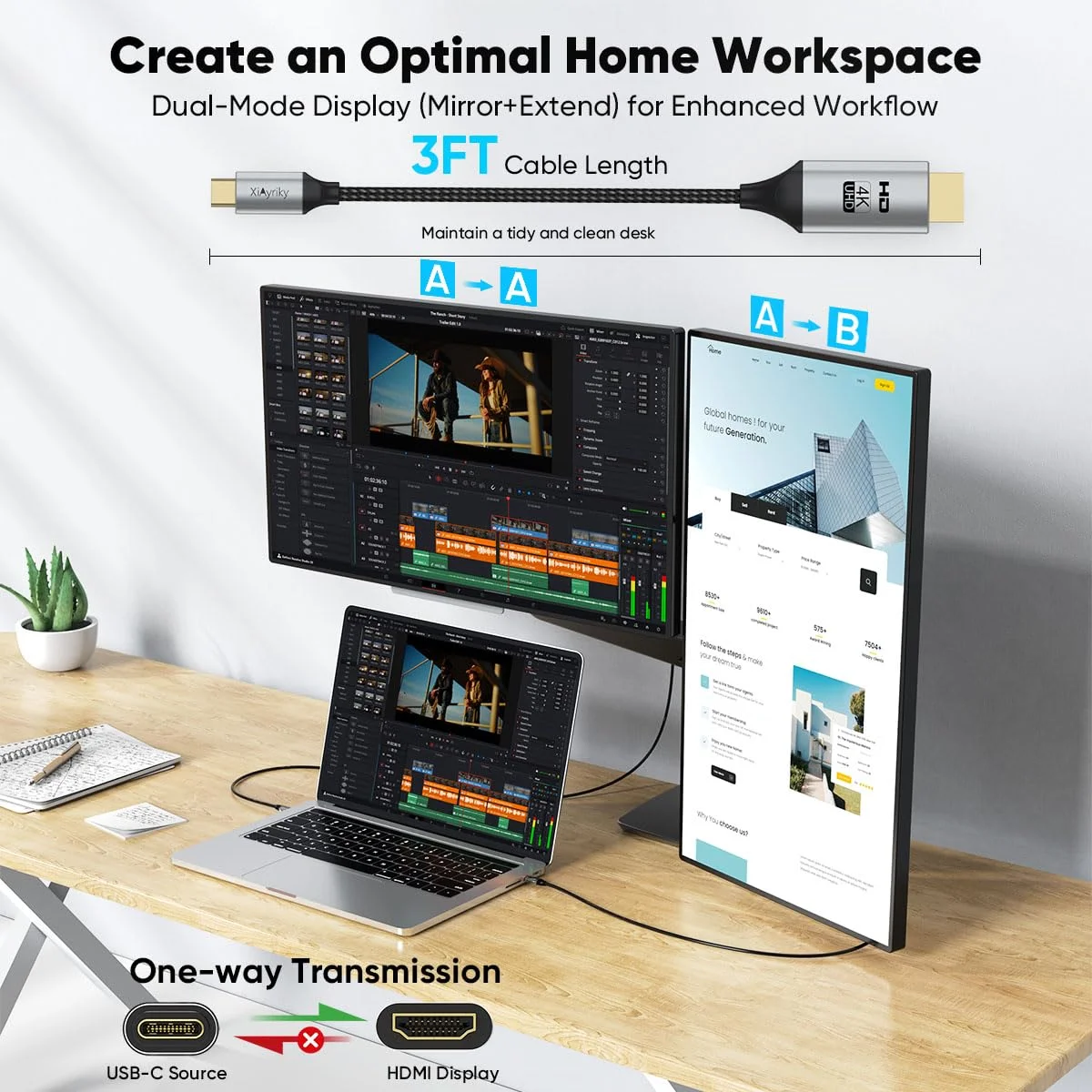 کابل USB-C به HDMI طول 3 فوت، بسته 2 عددی، کابل 4K USBC به HDMI (سازگار با Thunderbolt 3/4/5)، منبع Type C به مانیتور HDMI برای iPhone 16/15/Galaxy S25/MacBook Pro Air/Mac mini 2024/iPad Pro/Pixel/Surface Pro کابل USB-C به HDMI طول 3 فوت، بسته 2 عددی، کابل 4K USBC به HDMI (سازگار با Thunderbolt 3/4/5)، منبع Type C به مانیتور HDMI برای iPhone 16/15/Galaxy S25/MacBook Pro Air/Mac mini 2024/iPad Pro/Pixel/Surface Pro