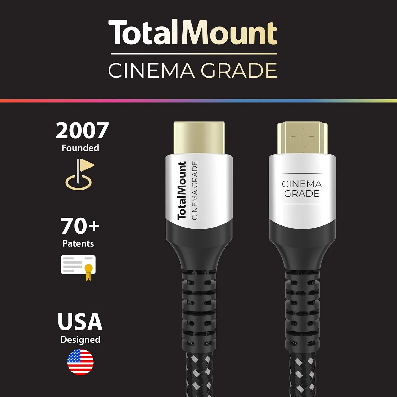 کابل HDMI روکش طلا TotalMount Cinema Grade برای Apple TV - HD، 4K، 8K و 10K - سازگاری کامل با Apple TV (1.8 متر)