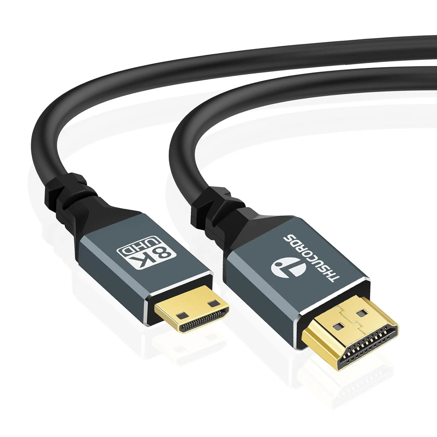 کابل مینی HDMI به HDMI با رزولوشن 8K، طول 48 سانتی متر، باریک و انعطاف پذیر 48Gbps، پشتیبانی از 8K@60HZ و 4K@144HZ برای دوربین، فیلمبرداری، تبلت، کارت گرافیک/ویدیو و لپ تاپ