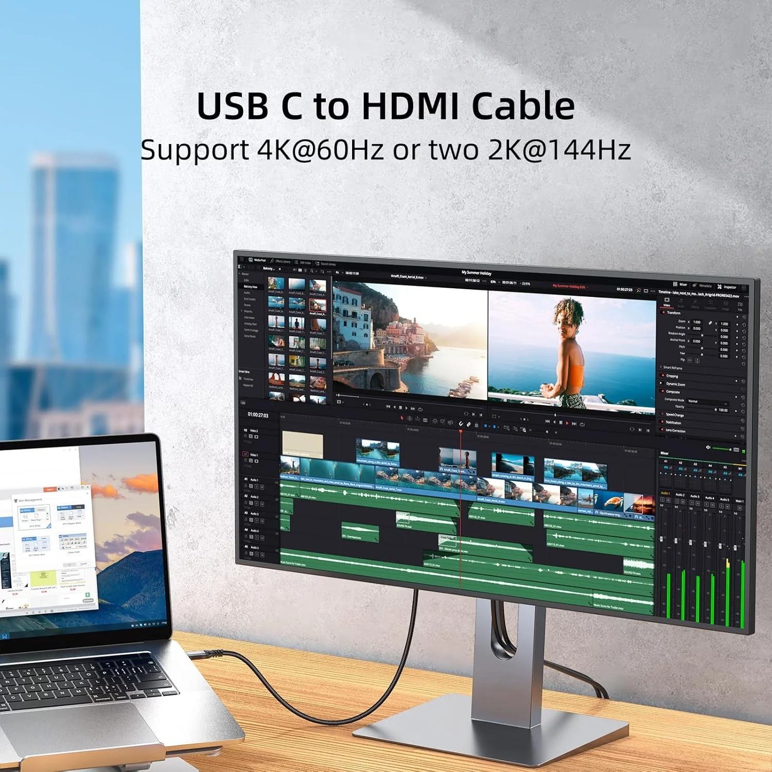 کابل USB C به HDMI با کیفیت 4K@60Hz به طول 2 متر، [سازگار با Thunderbolt 3/4] برای MacBook Pro/Air به همراه iPhone 16 Pro/15 Pro/Max Surface Samsung Galaxy USB Type C لپ تاپ تبلت تلفن همراه