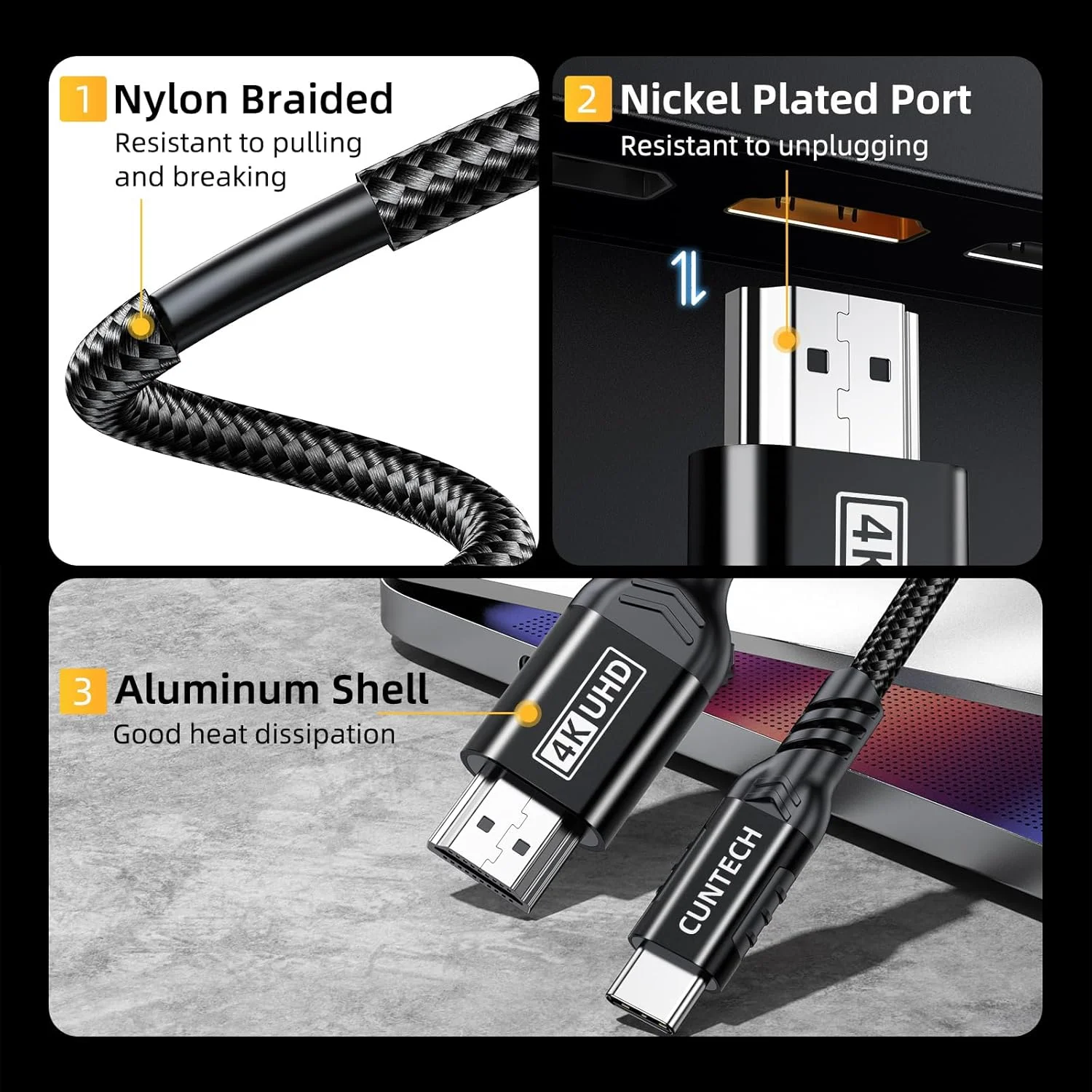 کابل USB C به HDMI با کیفیت 4K@60Hz به طول 2 متر، [سازگار با Thunderbolt 3/4] برای MacBook Pro/Air به همراه iPhone 16 Pro/15 Pro/Max Surface Samsung Galaxy USB Type C لپ تاپ تبلت تلفن همراه