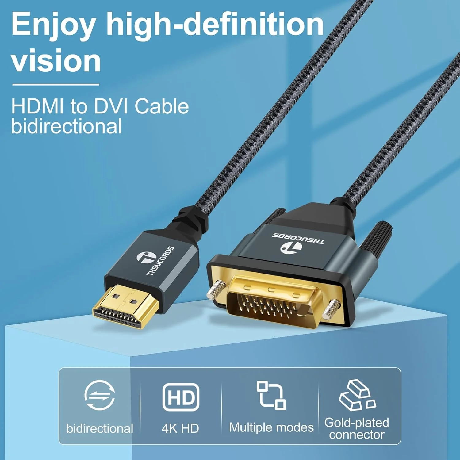 کابل HDMI به DVI با طول 1 متر، روکش طلا و بافته شده، کابل آداپتور DVI به HDMI دو طرفه برای پروژکتور، لپ تاپ، تلویزیون، کامپیوتر، پخش کننده DVD