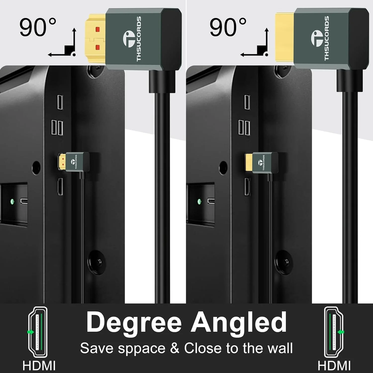 کابل فوق العاده نازک 8K HDMI 2.1 با زاویه 90 درجه چپ، 3.3 فوت، کابل باریک و انعطاف پذیر با سرعت بالا، پشتیبانی از 4K@120Hz و 8K@60Hz سازگار با Roku TV/HDTV/PS5/Blu-ray