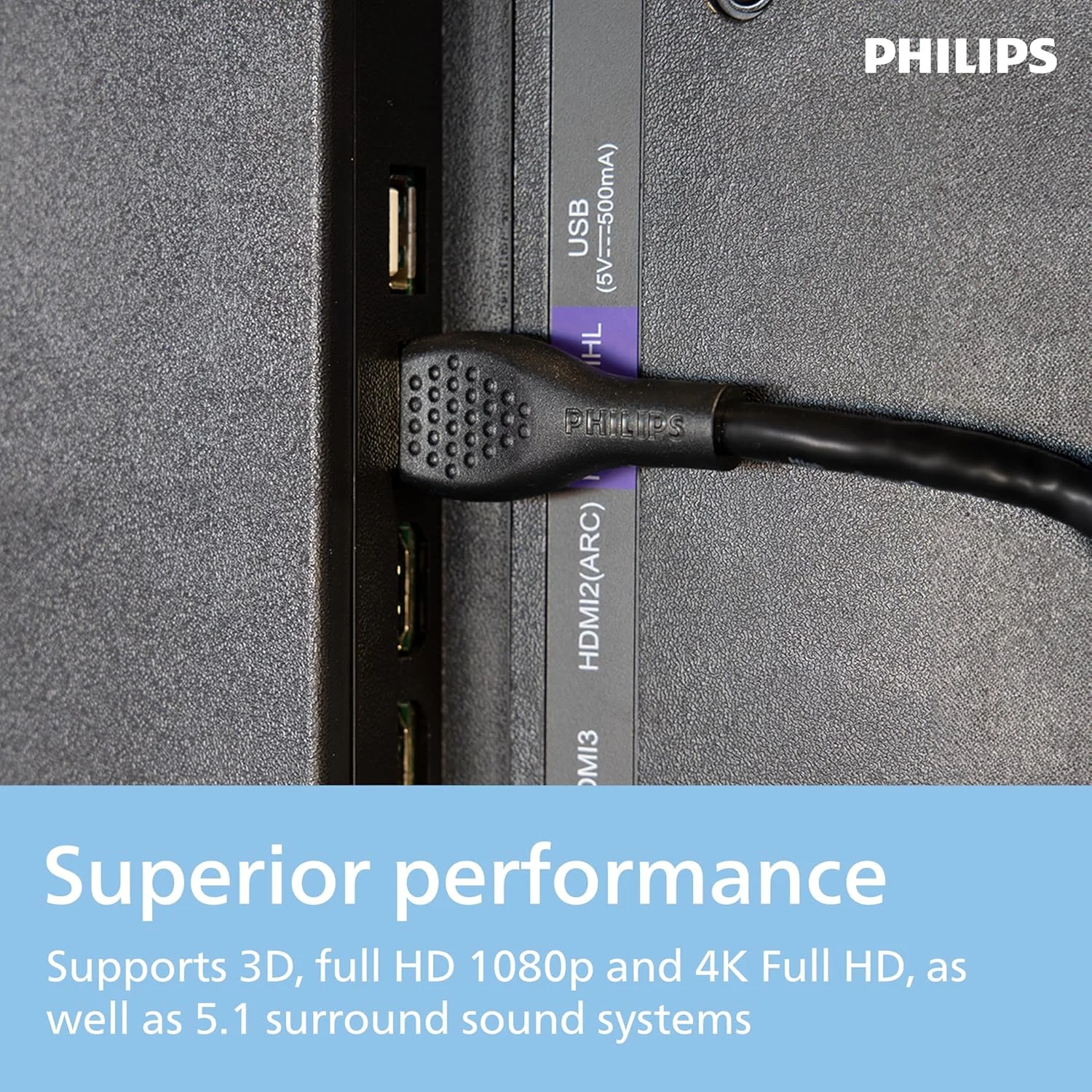 کابل HDMI 4K فیلیپس، بسته 2 عددی، طول 1.2 متر، 4K@120Hz، انتقال داده 10.2 گیگابیت بر ثانیه، نرخ تازه سازی سریع ویدیو 60-600 هرتز، سازگار با تلویزیون، بلوری، لپ تاپ، کنسول های بازی، استریمینگ، مشکی، SWV3553B/37