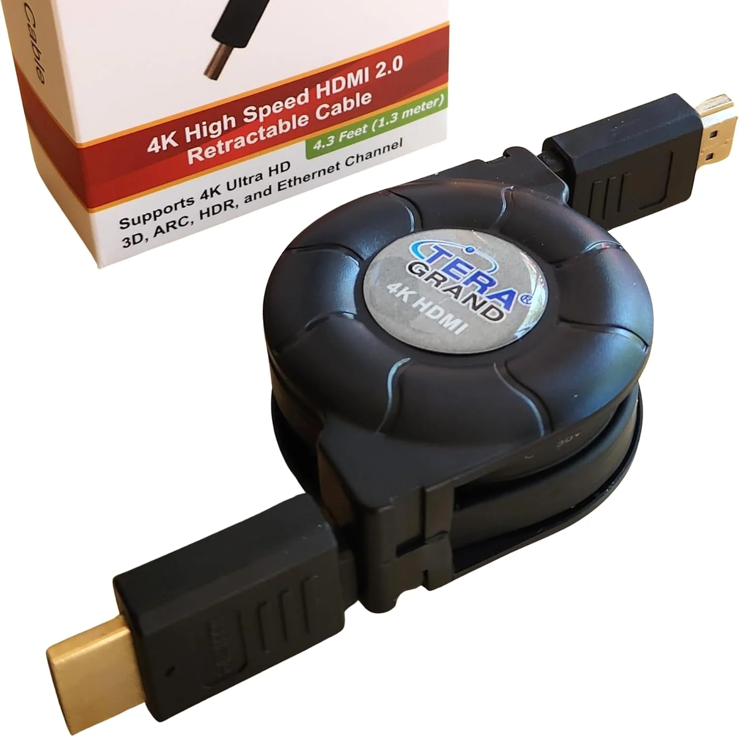 کابل جمع‌شونده HDMI 2.0 با سرعت بالا Tera Grand Premium 4K، طول تا 1.3 متر - پشتیبانی از 4K Ultra HD، 3D، ARC، HDR و کانال اترنت