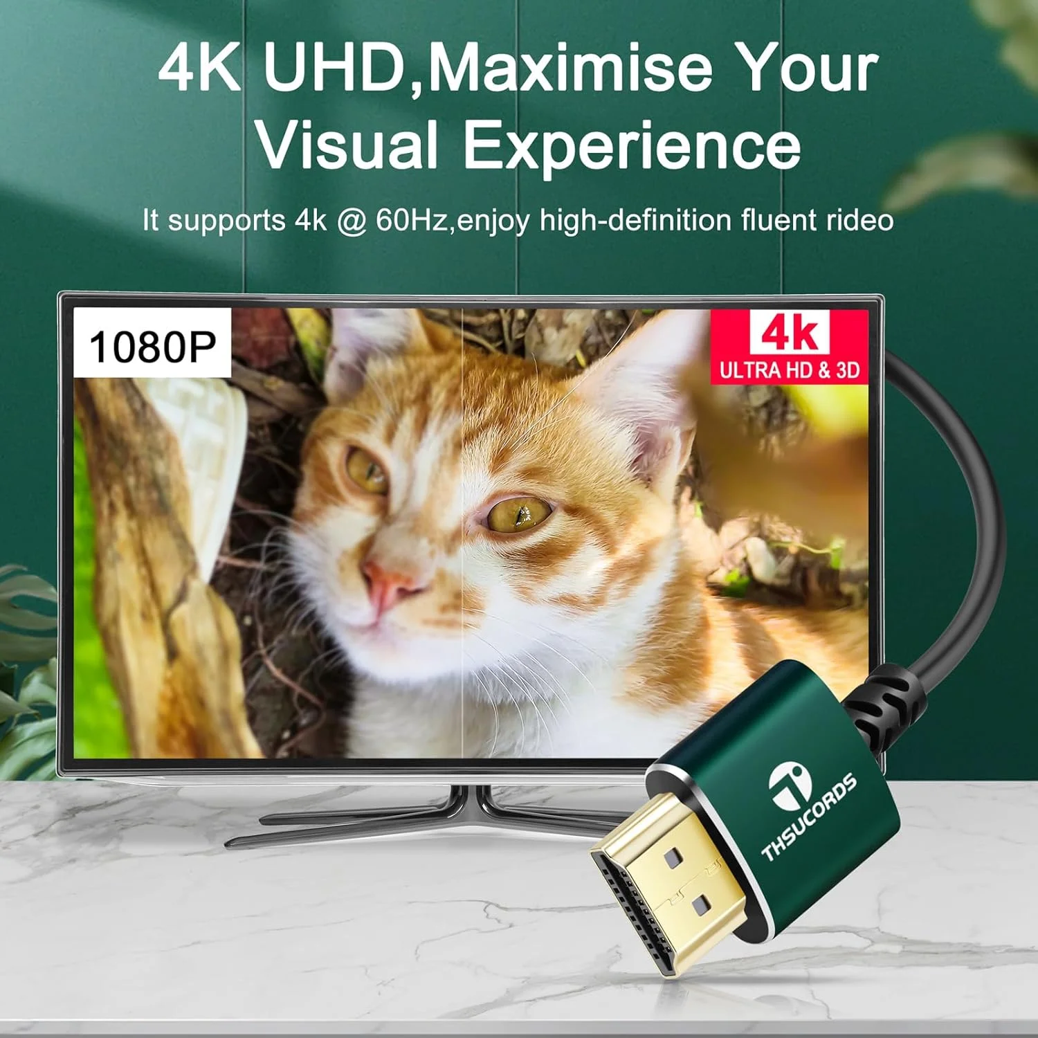 کابل باریک HDMI به HDMI طول 3 متر، بسته 2 عددی، فوق العاده باریک و انعطاف پذیر، پشتیبانی از سرعت بالا 4K@60Hz و 18 گیگابیت بر ثانیه و رزولوشن 2160p و 1080p