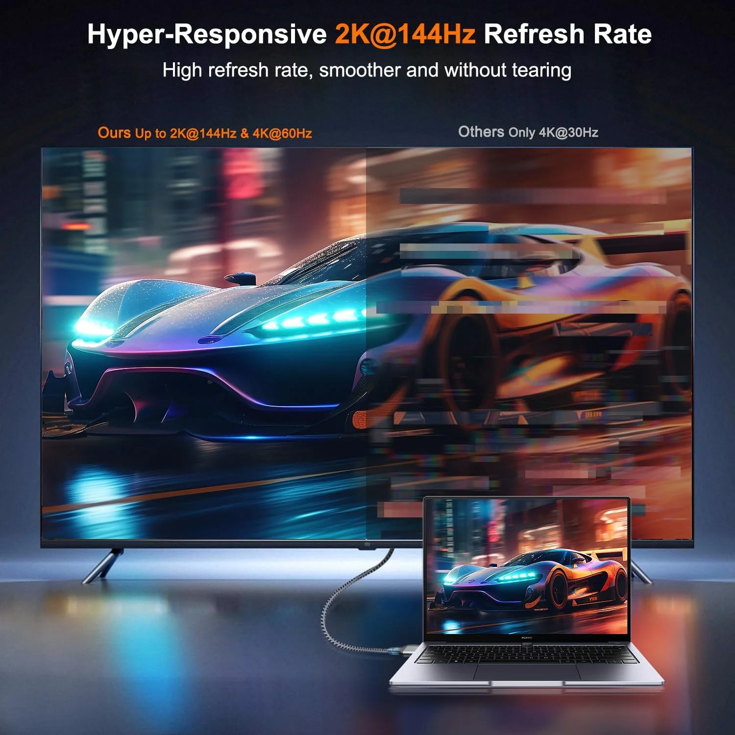 کابل USB C به HDMI طول 3 متر، 4K 60Hz USB Type C به HDMI 2.0 با روکش بافته شده، سازگار با Thunderbolt 3/4/5، MacBook، iMac، iPad Pro، Surface، Galaxy S8 تا S24