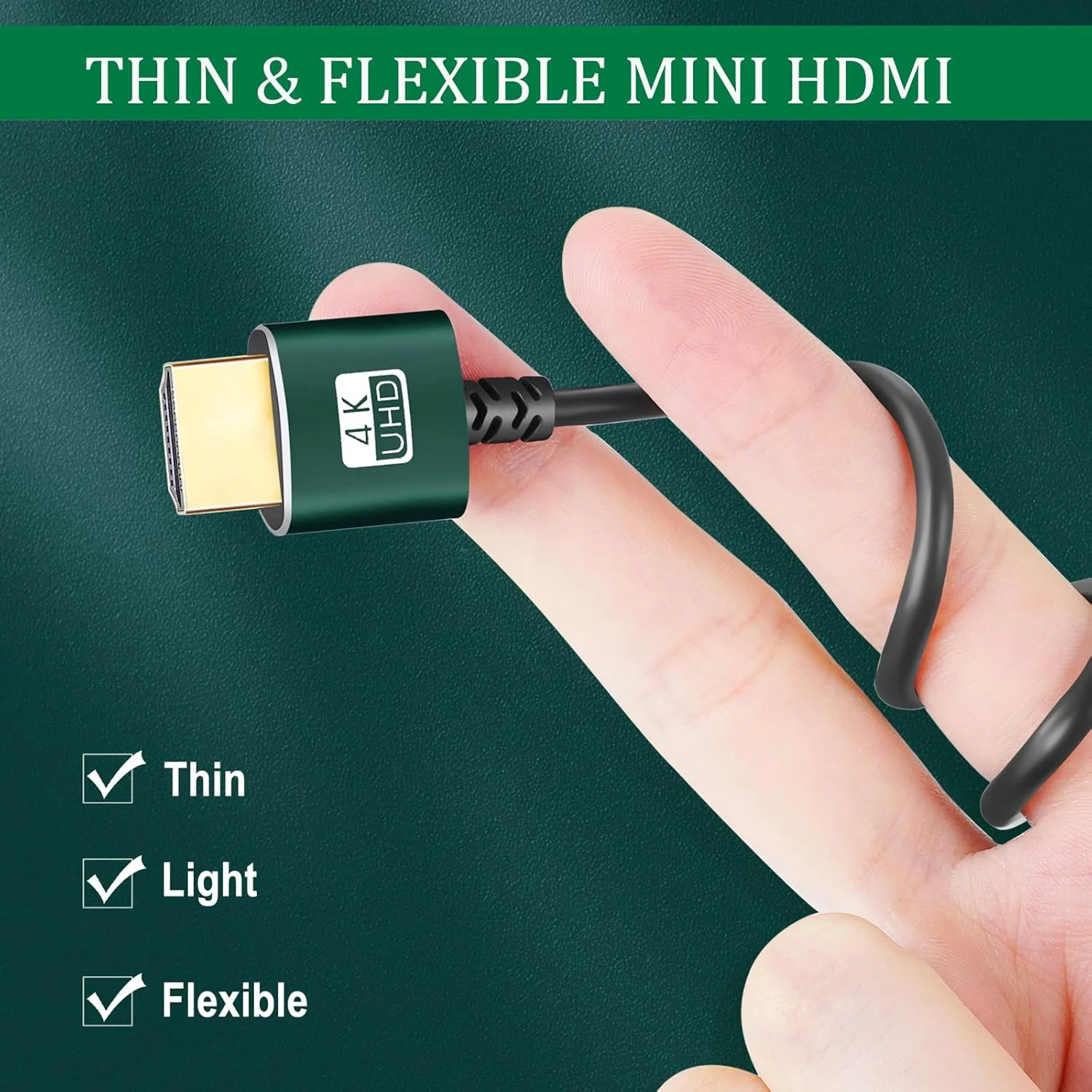 کابل مینی HDMI به HDMI باریک 1 متری، فوق العاده نازک و انعطاف پذیر، پشتیبانی از 3D/4K@60Hz/18gbps/2160P/1080P