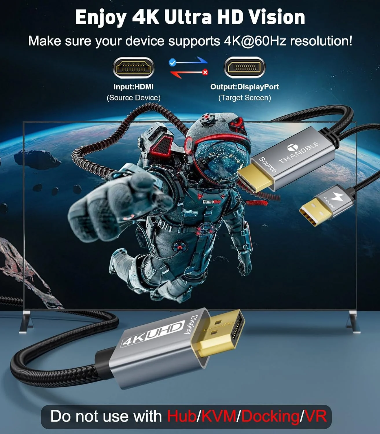 کابل تبدیل HDMI به DisplayPort اکتیو 1.8 متری (4K60Hz)، کابل یک طرفه HDMI به Display Port، سازگار با PC، کارت گرافیک، لپ تاپ، PS5