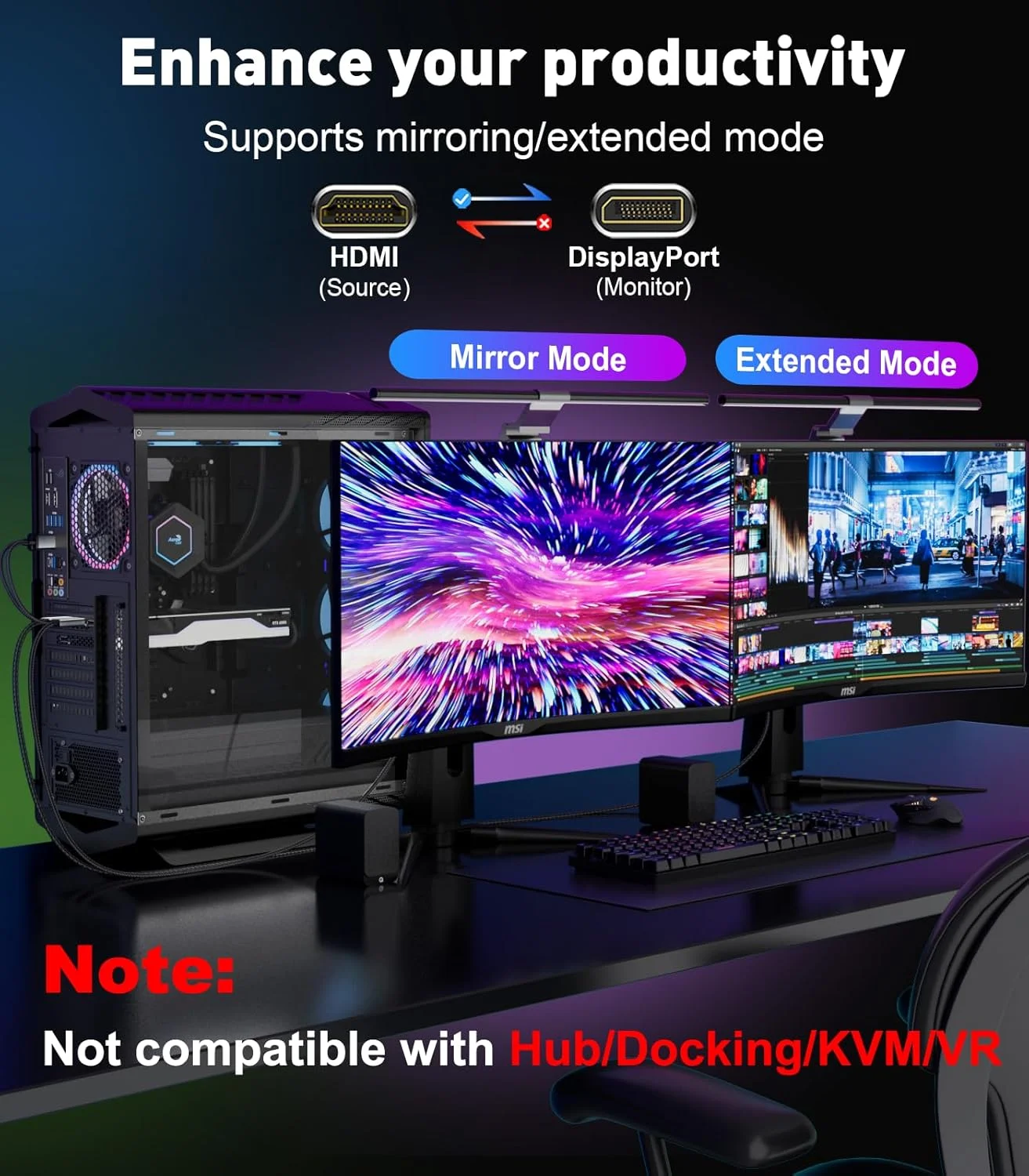 کابل تبدیل HDMI به DisplayPort اکتیو 1.8 متری (4K60Hz)، کابل یک طرفه HDMI به Display Port، سازگار با PC، کارت گرافیک، لپ تاپ، PS5