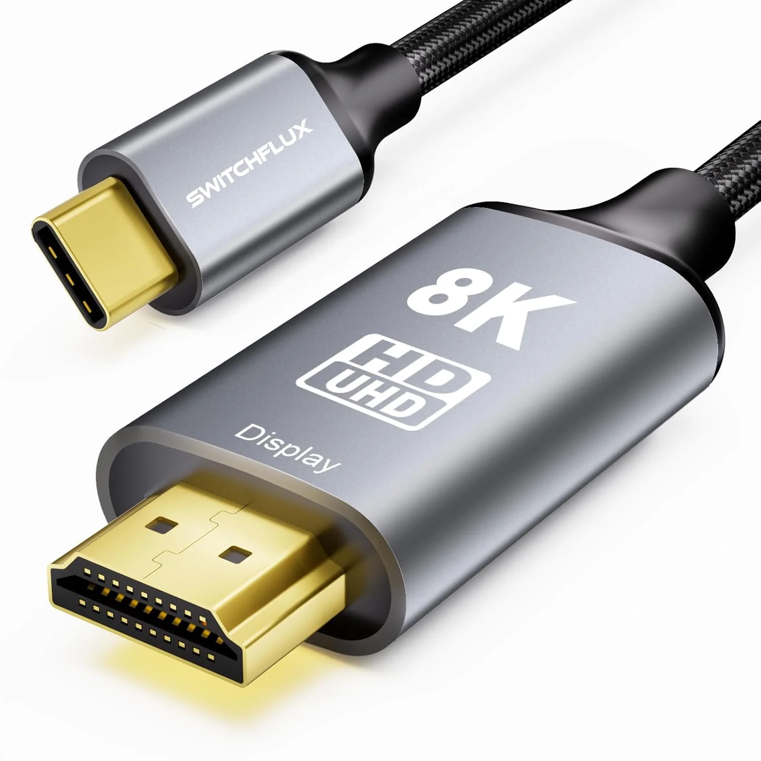 کابل USB C به HDMI 2.1 به طول 1.8 متر (8K@60Hz,4K@144Hz,2K@240Hz) کابل بافته شده Type-C به HDMI، سازگار با [Thunderbolt 3/4/5] برای سری iPhone 15، MacBook Pro/Air، iPad Pro، Surface، Dell، HP