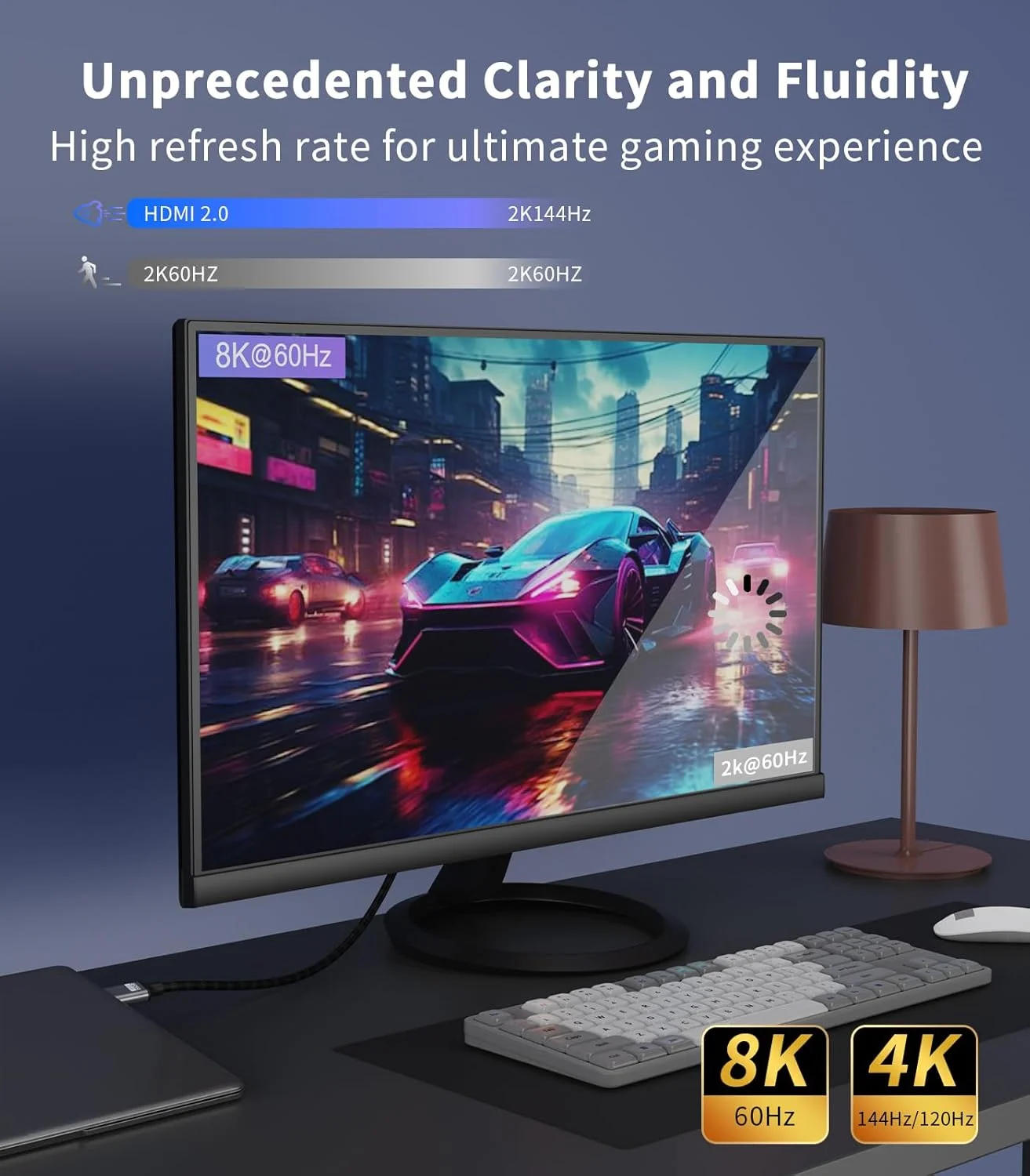 کابل USB C به HDMI 2.1 به طول 1.8 متر (8K@60Hz,4K@144Hz,2K@240Hz) کابل بافته شده Type-C به HDMI، سازگار با [Thunderbolt 3/4/5] برای سری iPhone 15، MacBook Pro/Air، iPad Pro، Surface، Dell، HP