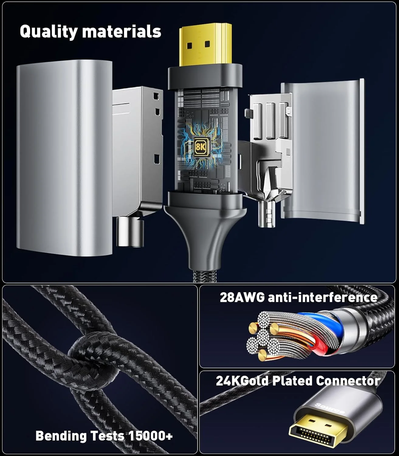 کابل DisplayPort 1.4 به HDMI 2.1 (8K@60Hz, 4K@120Hz, 2K@144Hz) طول 1.8 متر، یک طرفه DP (منبع) به HDMI (نمایشگر)، کابل بافته شده، پشتیبانی از HDCP 2.3 HDR10، پورت نمایشگر برای AMD، NVIDIA و PC کابل DisplayPort 1.4 به HDMI 2.1 (8K@60Hz, 4K@120Hz, 2K@144Hz) طول 1.8 متر، یک طرفه DP (منبع) به HDMI (نمایشگر)، کابل بافته شده، پشتیبانی از HDCP 2.3 HDR10، پورت نمایشگر برای AMD، NVIDIA و PC