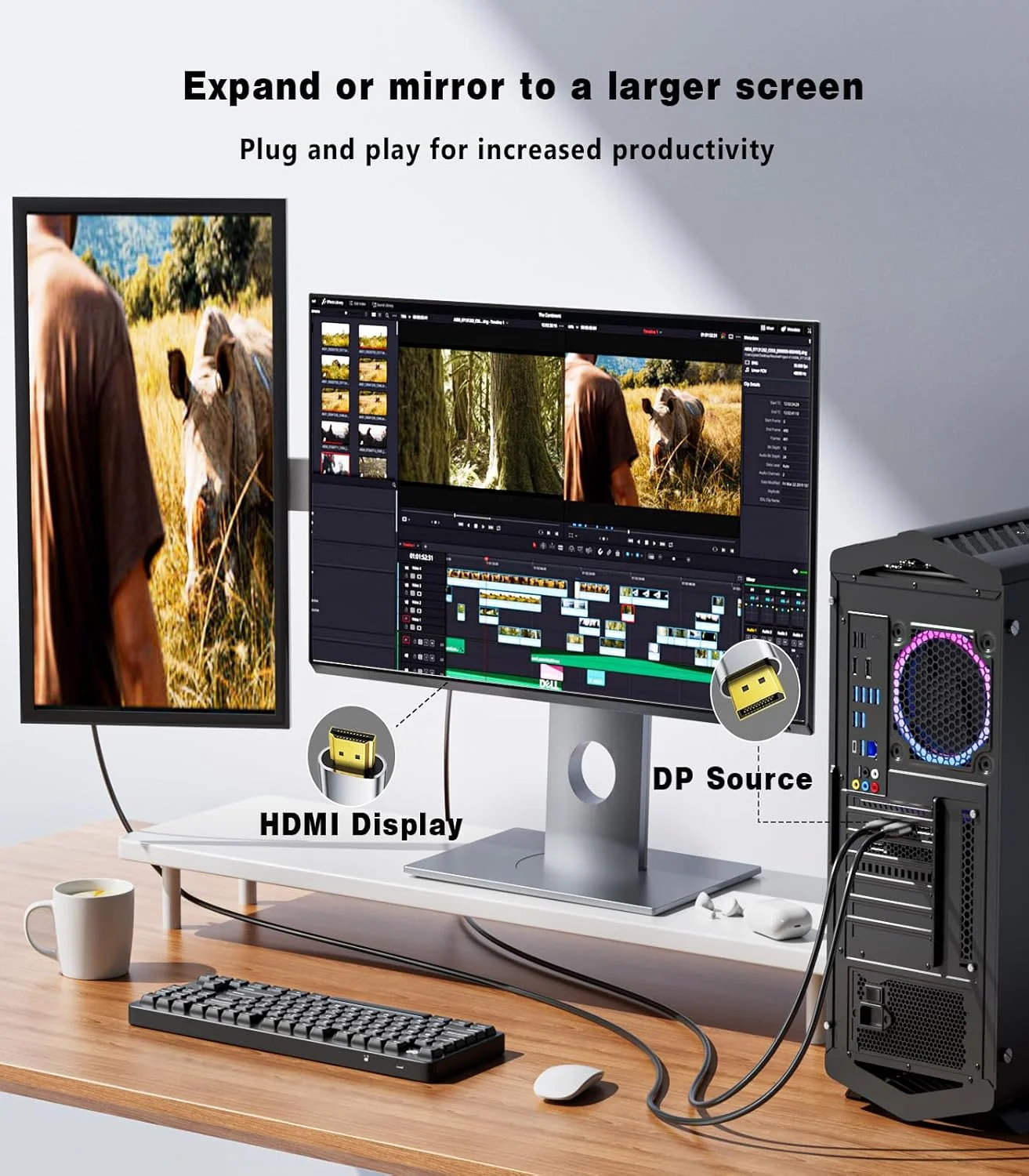 کابل DisplayPort به HDMI اکتیو 1.8 متری (4K@60Hz,1440P/2K@120Hz) یک طرفه Display Port 1.2 به HDMI 2.0 با روکش بافته شده، DP به HDMI سازگار با AMD، NVIDIA، کامپیوترهای رومیزی و مانیتورهای گیمینگ