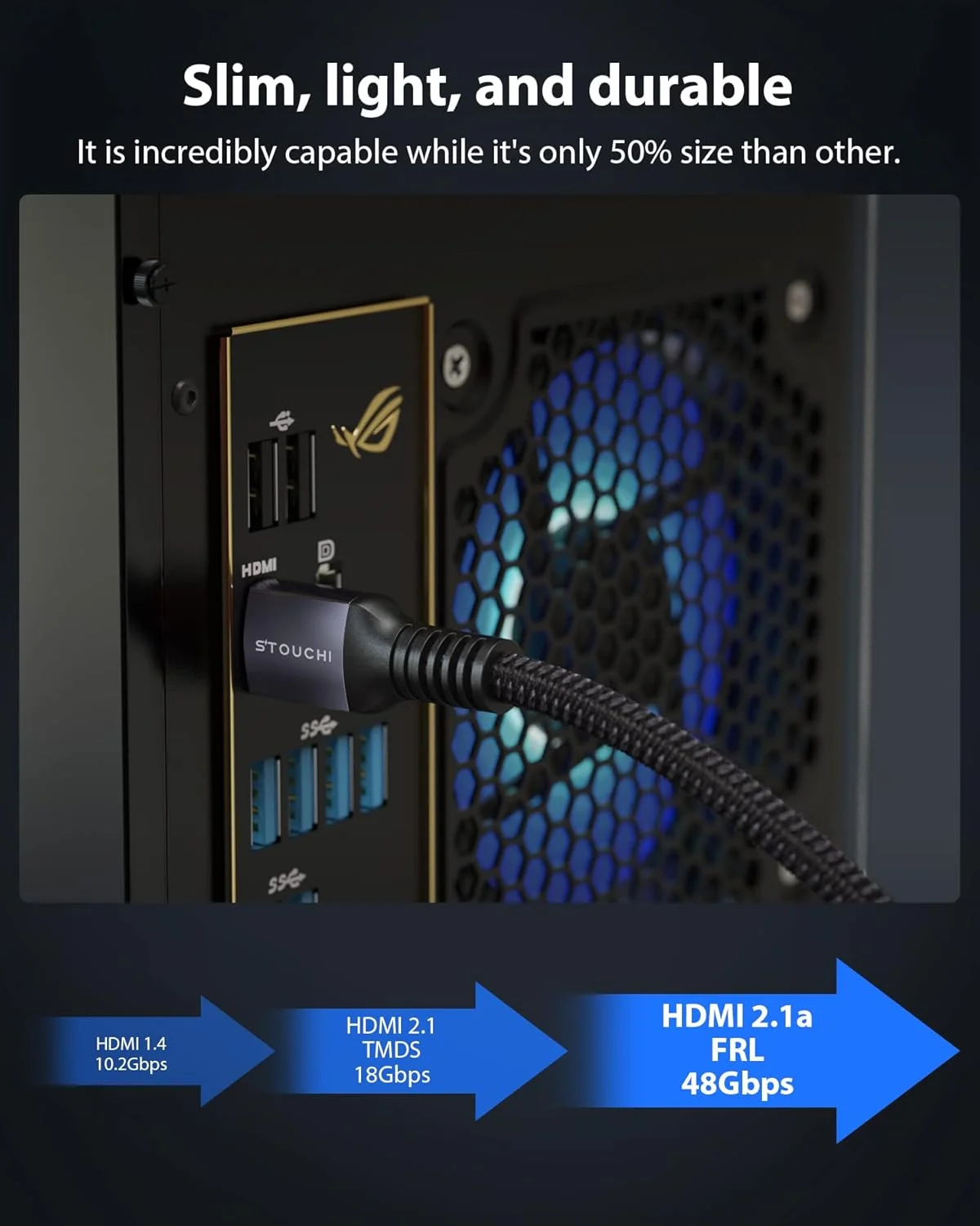 کابل HDMI 8K استوچی، 1.2 متری، بسته 2 عددی، کابل بافته شده باریک HDMI® سرعت فوق العاده بالا 48 گیگابیت بر ثانیه (8K@60Hz، 4K@120Hz، 2K@144Hz) SBTM eARC Dolby Vision برای PS5 PS4 X-Box Series X