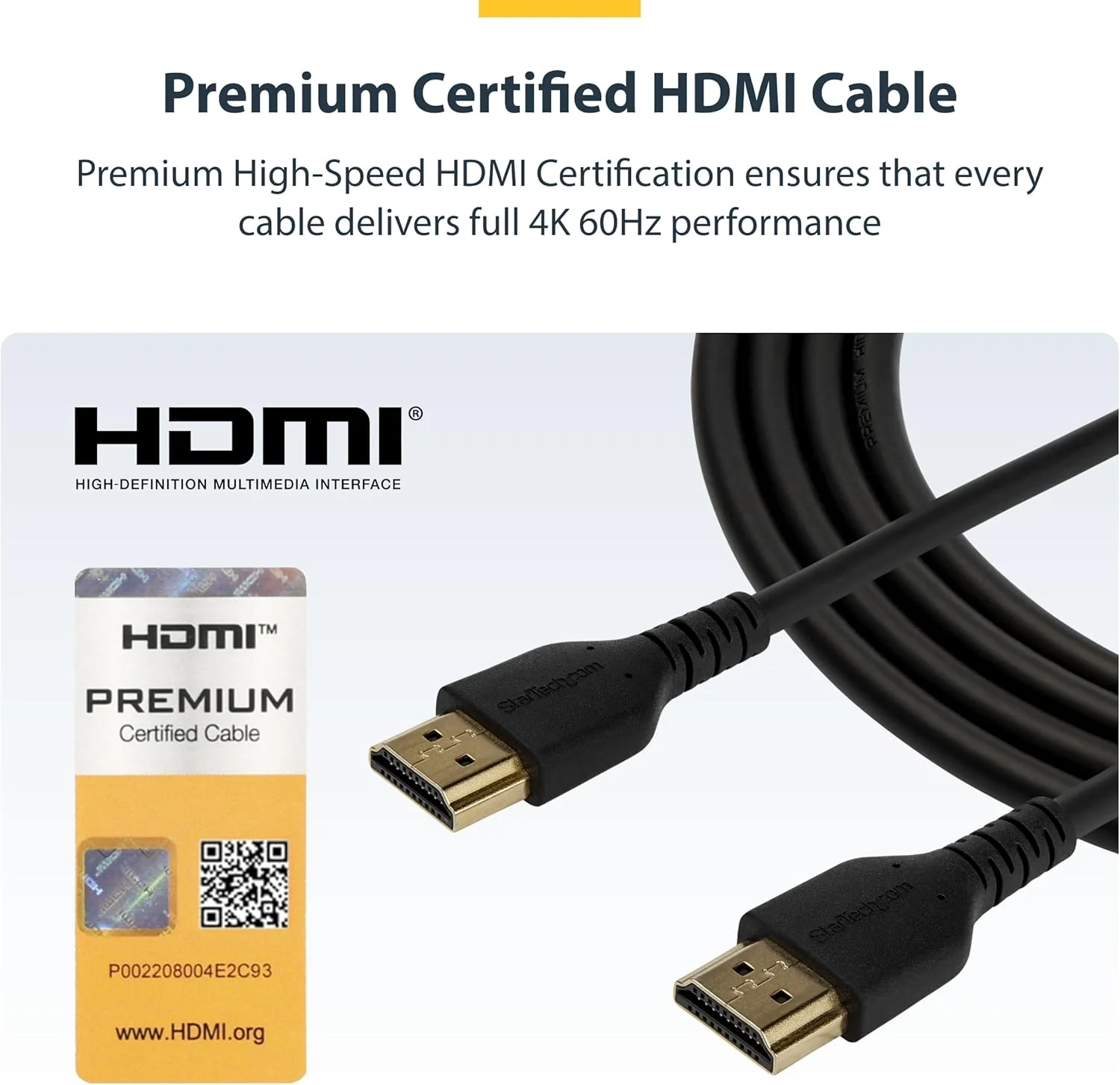 کابل باریک HDMI با اترنت StarTech.com به طول 1.5 متر، کابل ممتاز HDMI 2.0 انعطاف پذیر، UHD 4K 60Hz HDR10، طراحی بادوام با روکش TPE