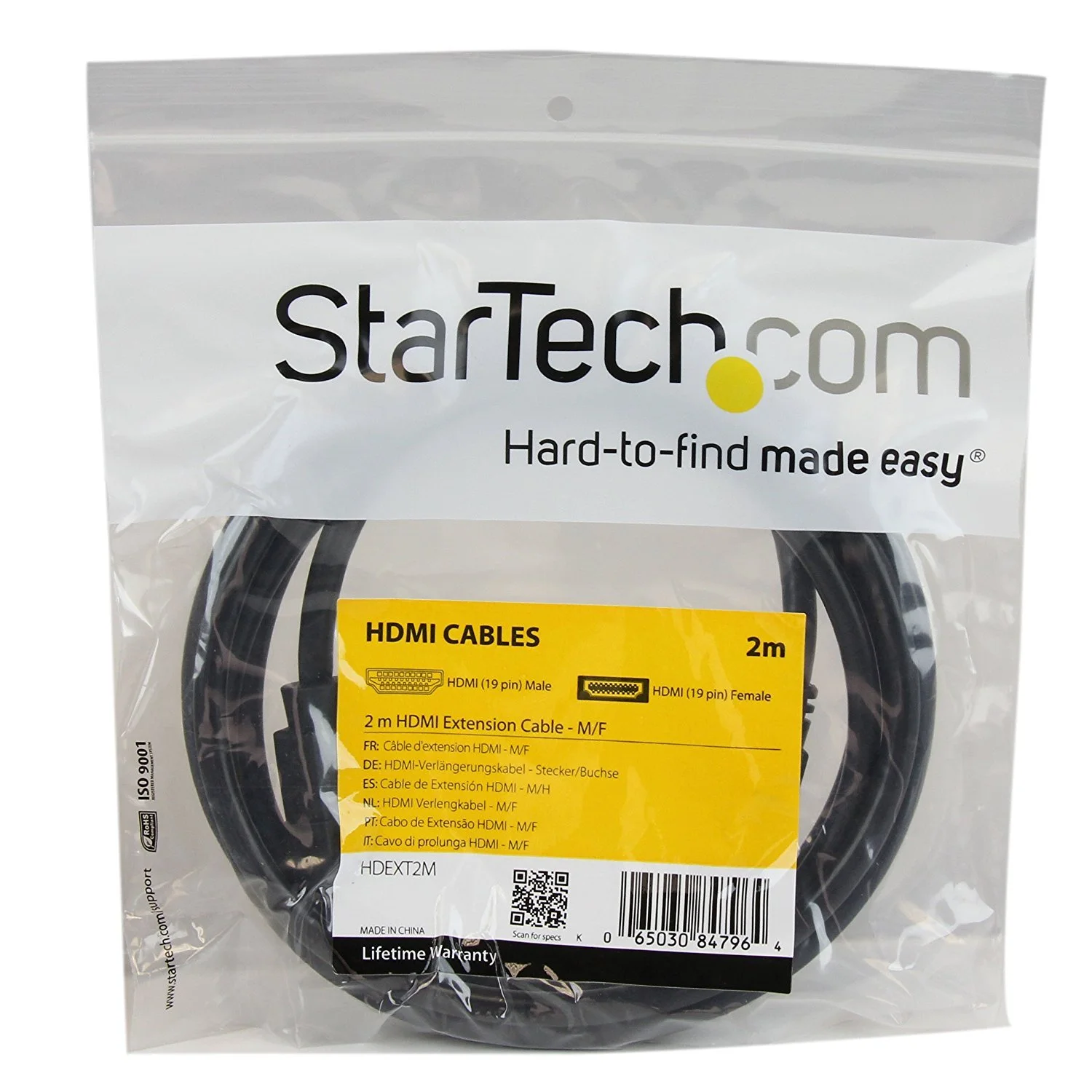 کابل افزایش طول HDMI دو متری StarTech.com - کابل HDMI Ultra HD 4k x 2k نر به ماده - افزایش طول HDMI دو متری - کابل HDMI نر به ماده - سیم افزایش طول HDMI (HDEXT2M)، مشکی