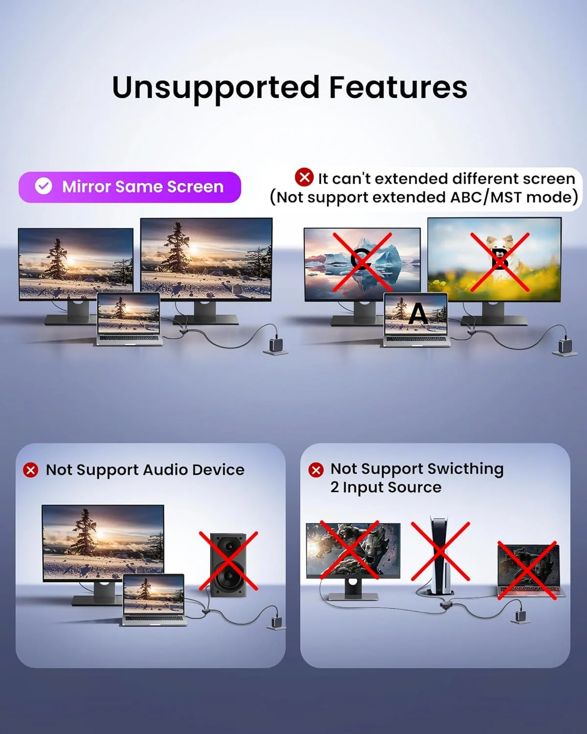 اسپلیتر HDMI 4K یک ورودی به دو خروجی با کابل ثابت HDMI 2.0 به طول 0.5 متر - نمایش آینه ای (نه صفحه نمایش گسترده)، اسپلیتر کابل HDMI یک نر به دو ماده، اسپلیتر مانیتور HDMI پشتیبانی از 1080P 3D برای HDTV، PS4، پروژکتور