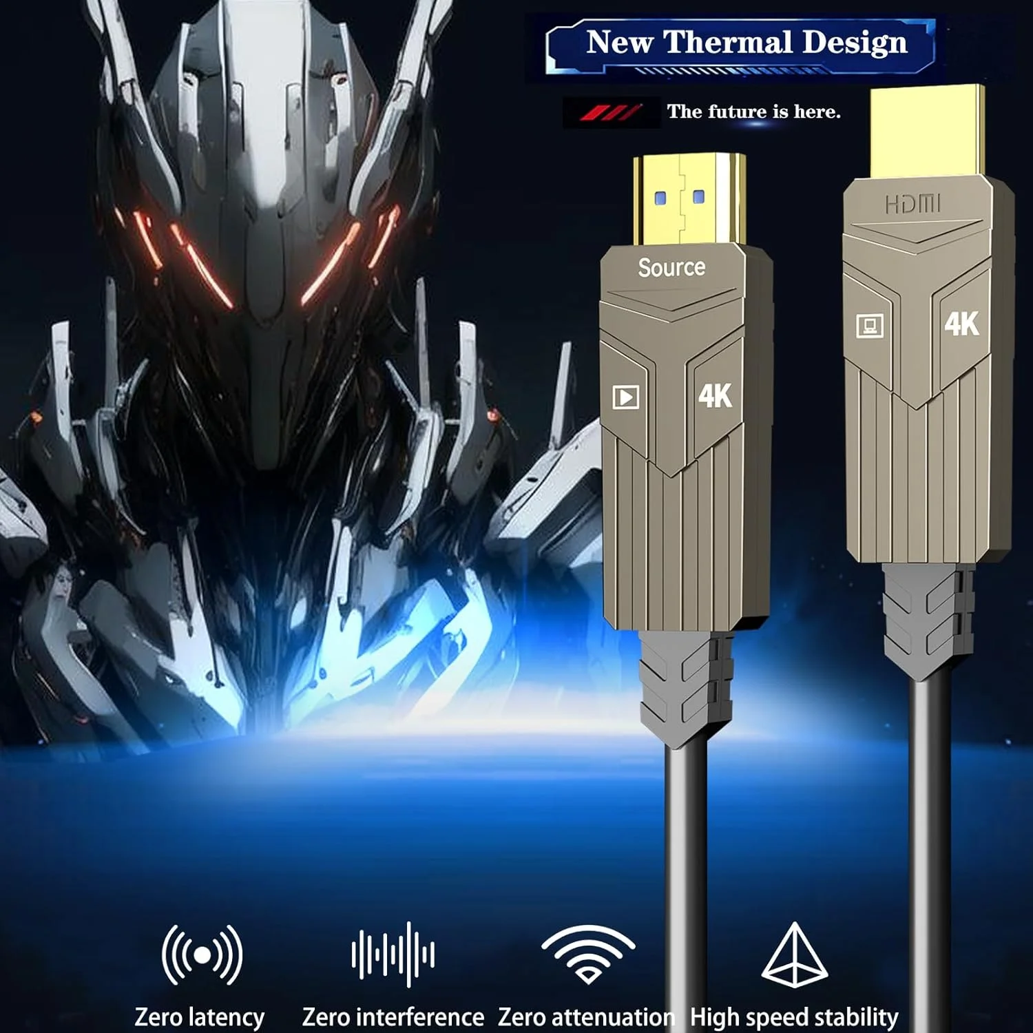 کابل HDMI فیبر نوری 30 متری، 18 گیگابیت بر ثانیه 4K@60Hz(4:4:4)، کابل فعال یک طرفه 2.0، پشتیبانی از HDR10 ARC HDCP 2.2 3D CEC Atmos DTS:X، فوق العاده سریع، انعطاف پذیر و باریک