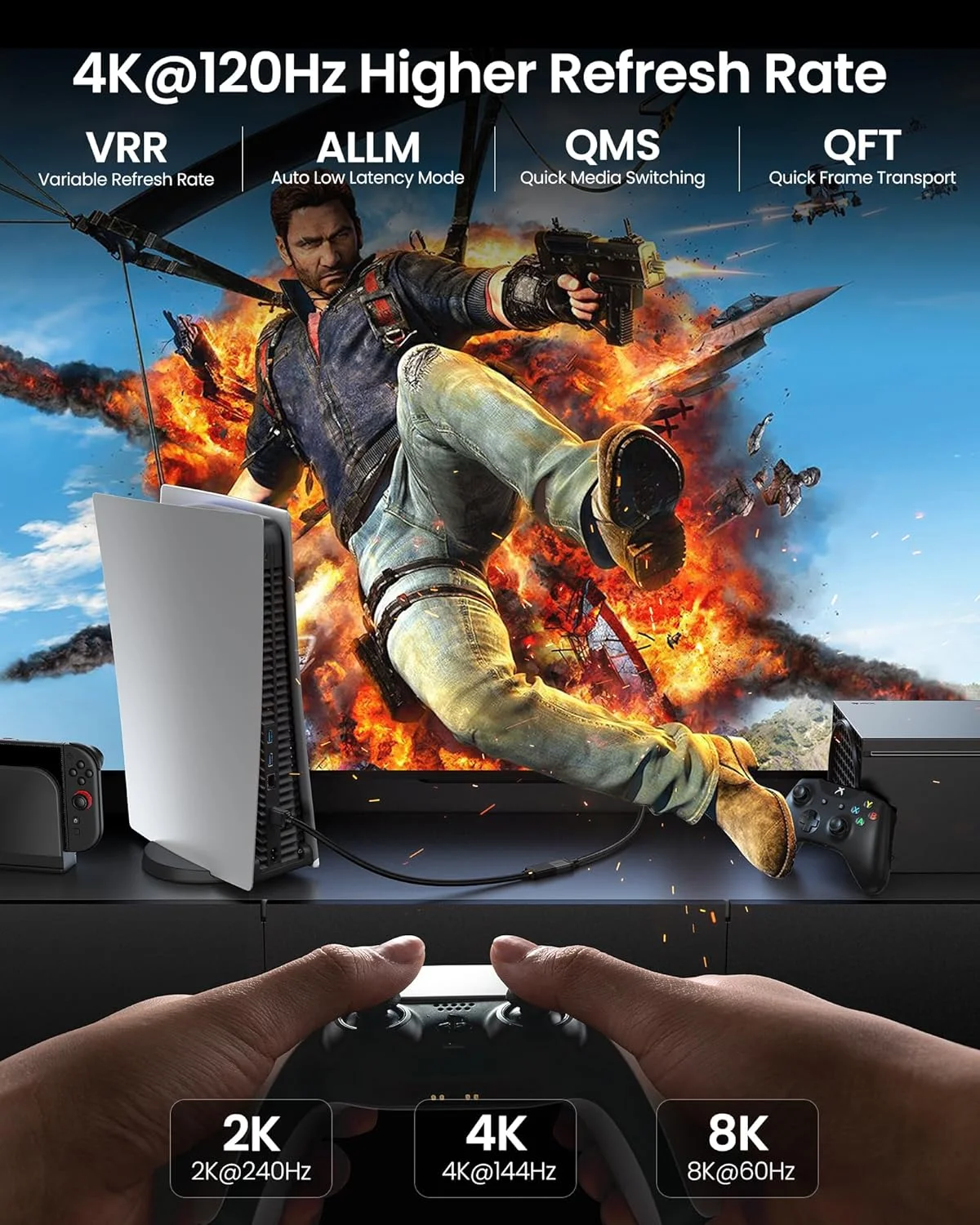 کابل افزایش طول HDMI سیلکلند 8K، طول 1.5 متر، مبدل HDMI 2.1 نر به ماده با سرعت فوق العاده بالا 48 گیگابیت بر ثانیه، سازگار با Fire Stick، Roku TV، Blu-Ray، لپ تاپ، PS5/4