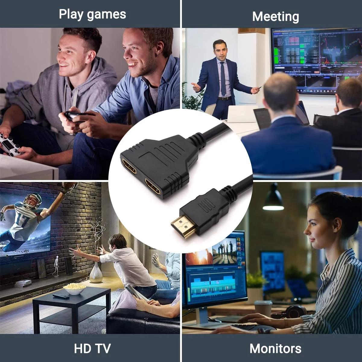 کابل تبدیل HDMI یک به دو، کابل آداپتور HDMI نر به دو پورت مادگی، پشتیبانی از دو تلویزیون با اندازه یکسان به طور همزمان، سیگنال یک ورودی به دو خروجی 1080P فقط حالت آینه ای، عدم پشتیبانی از گسترش صفحه نمایش