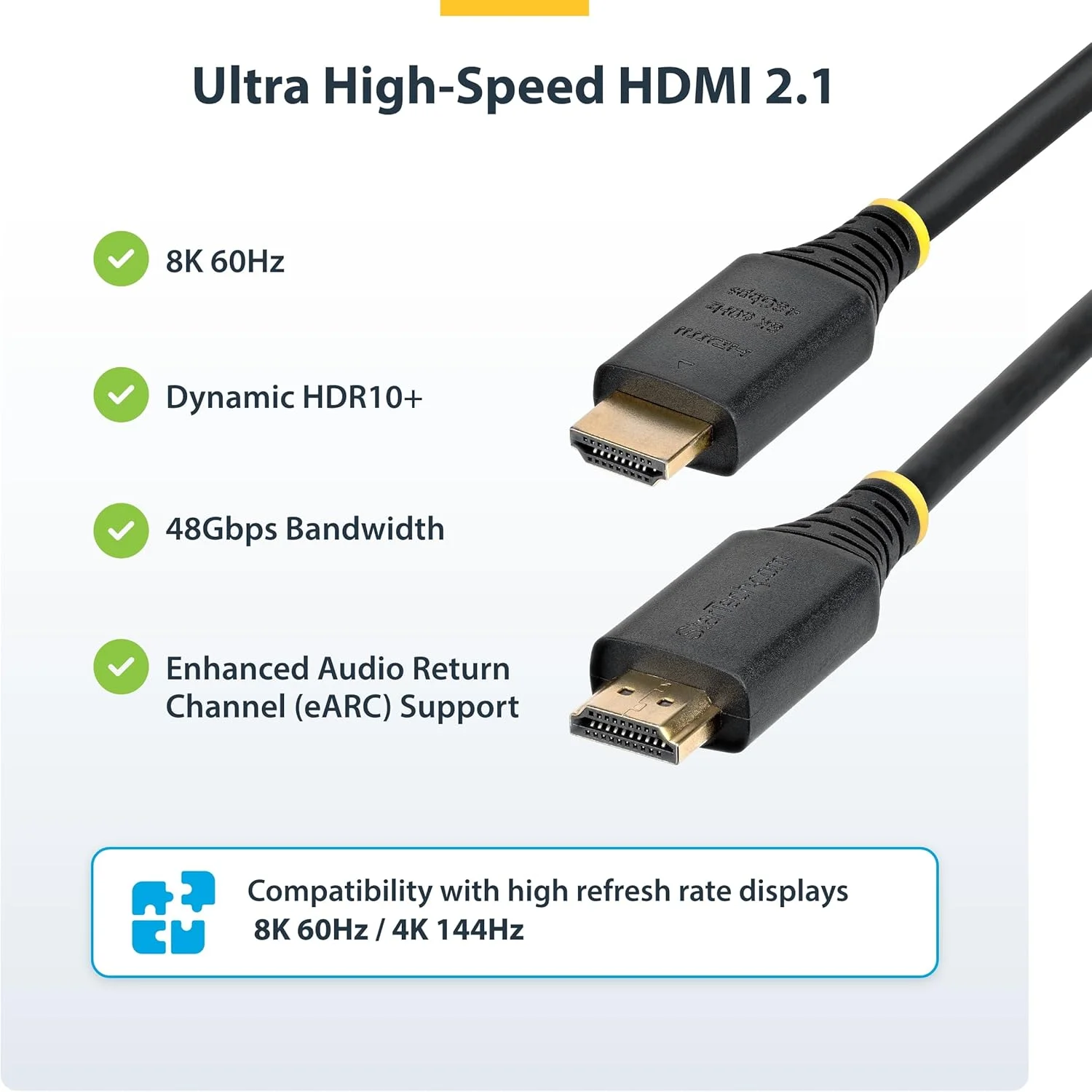 کابل HDMI بسیار پرسرعت 50 سانتی‌متری (1.6 فوت) StarTech.com، 8K 60Hz/4K 120Hz، کابل HDMI 2.1 با HDR10+ / eARC، 48Gbps