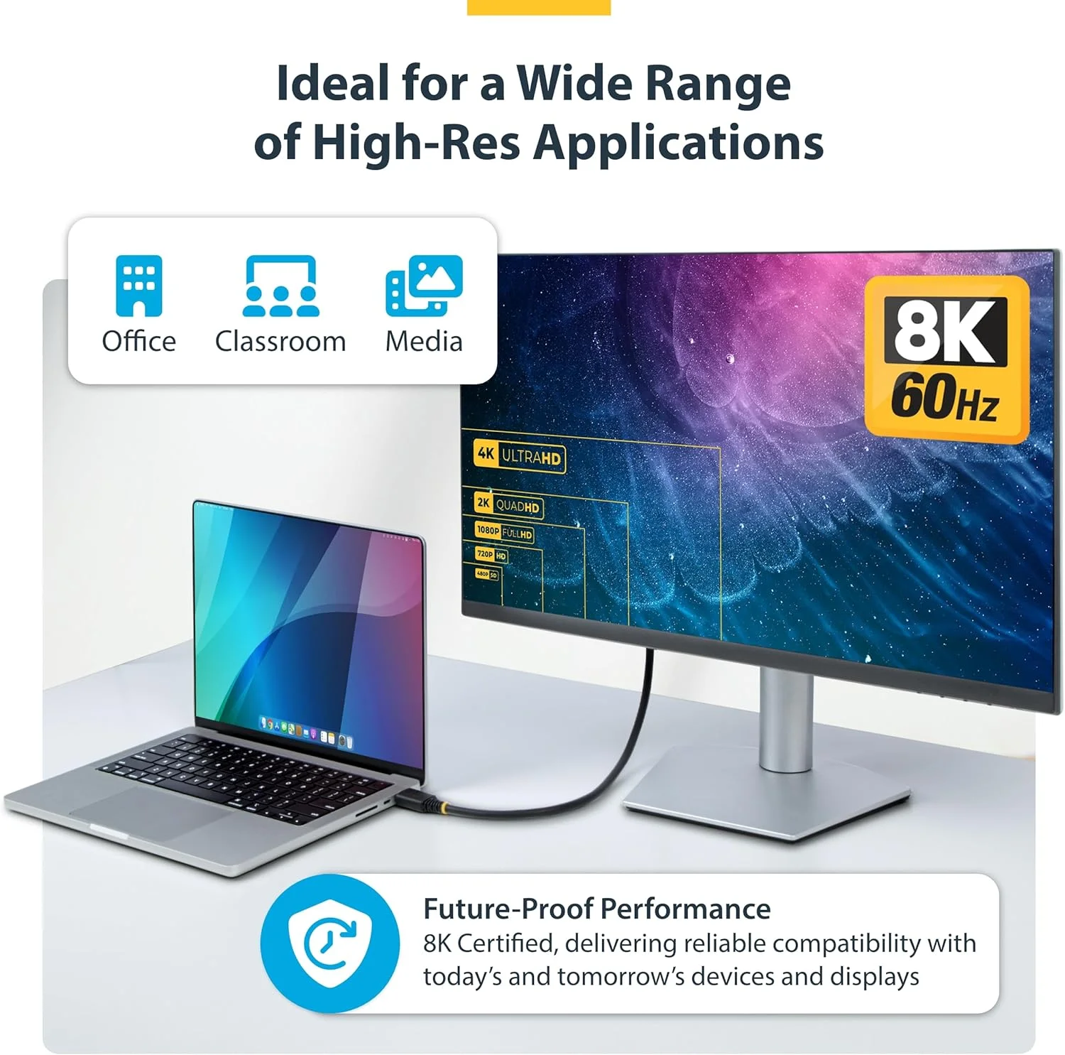 کابل HDMI بسیار پرسرعت 50 سانتی‌متری (1.6 فوت) StarTech.com، 8K 60Hz/4K 120Hz، کابل HDMI 2.1 با HDR10+ / eARC، 48Gbps